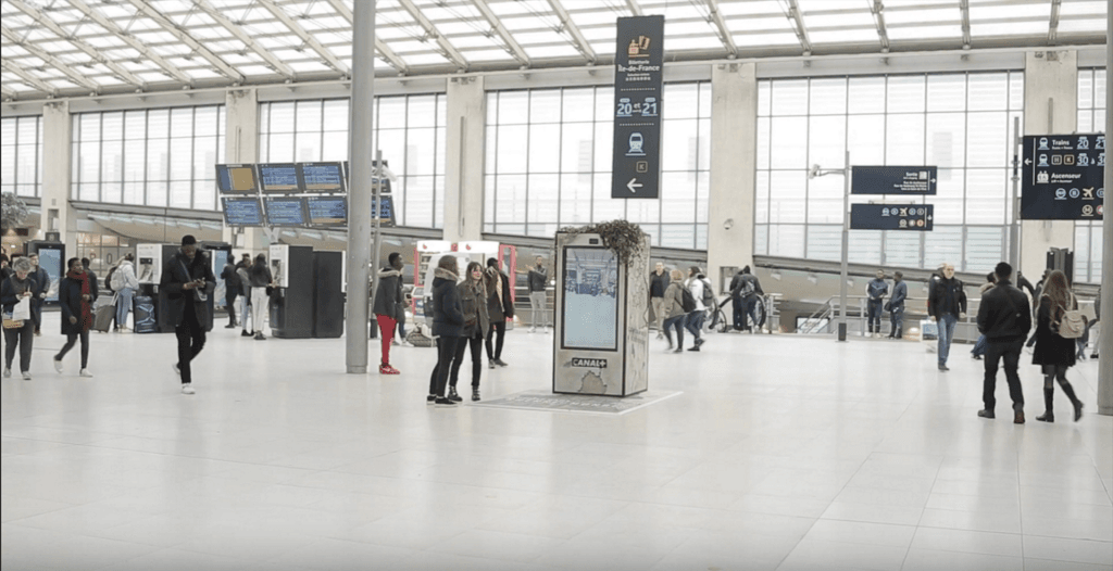 Interactive War of the Worlds kiosk by Canal+ in the Gare du Nord concourse