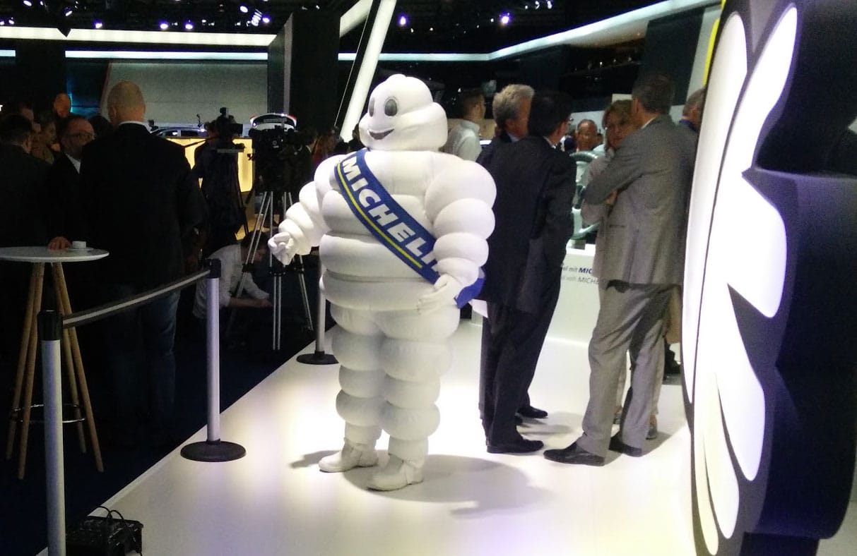 Bibendum on the Michelin stand at the motor show