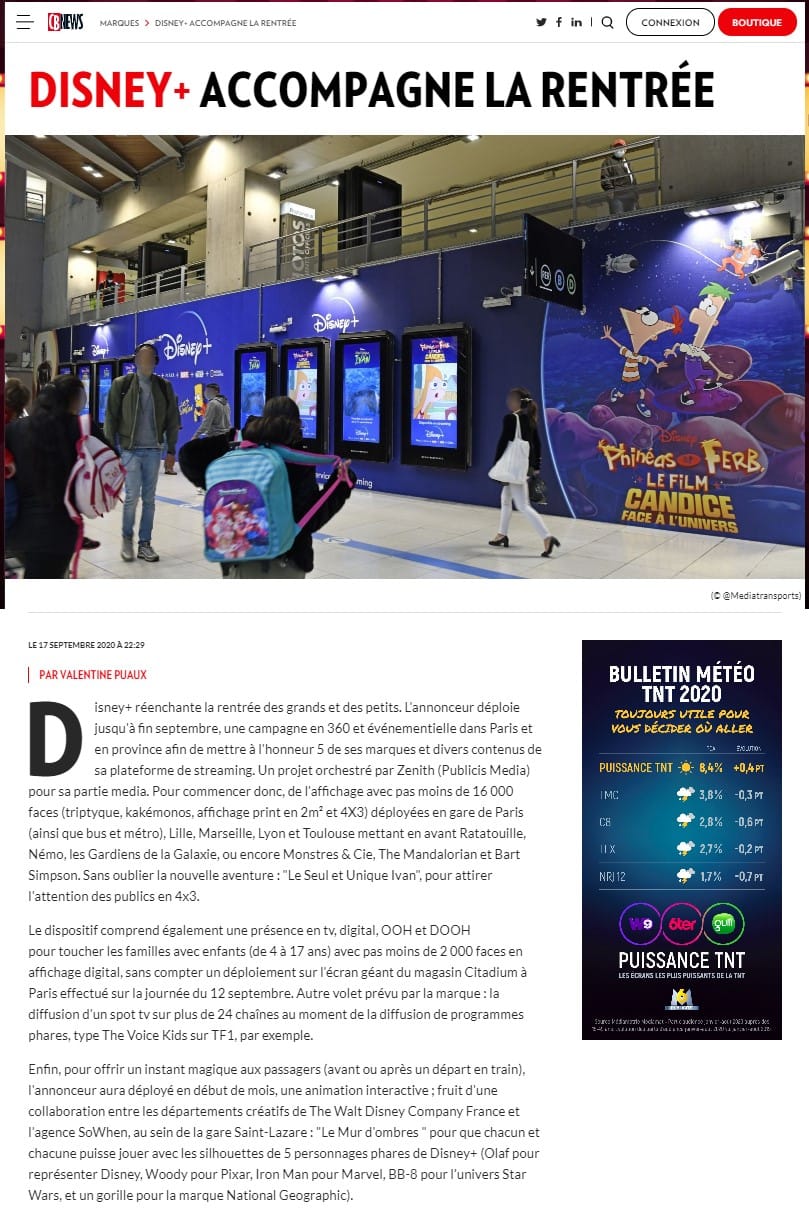 CB News article "Disney+ backs the back-to-school season" on the phygital installation