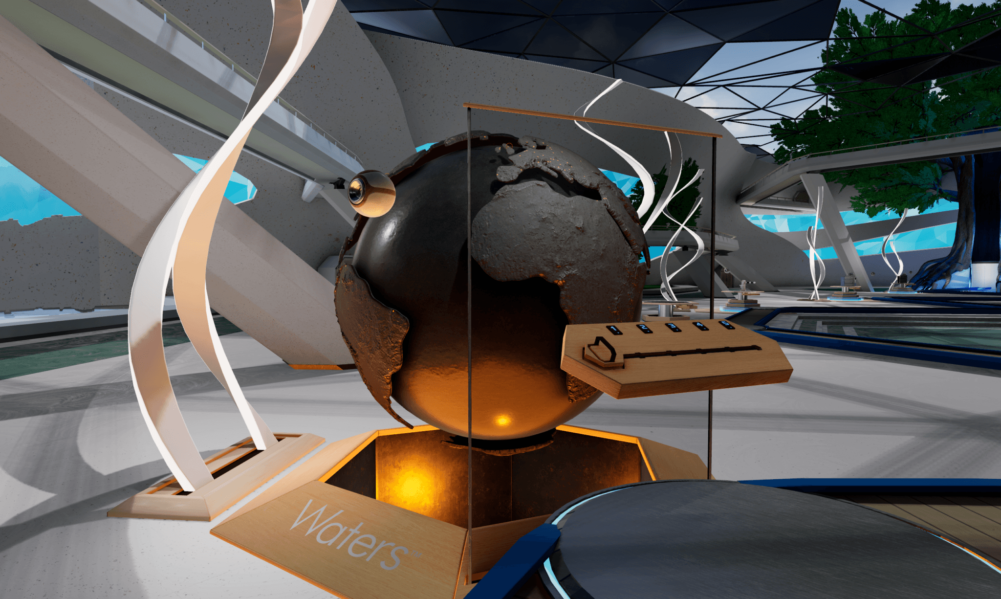 Globe on a Waters stand in a virtual showroom