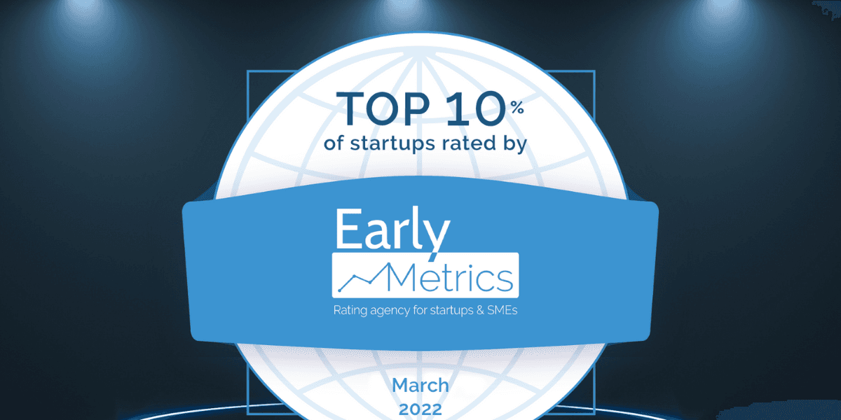 "Top 10% of startups rated by Early Metrics" badge, March 2022