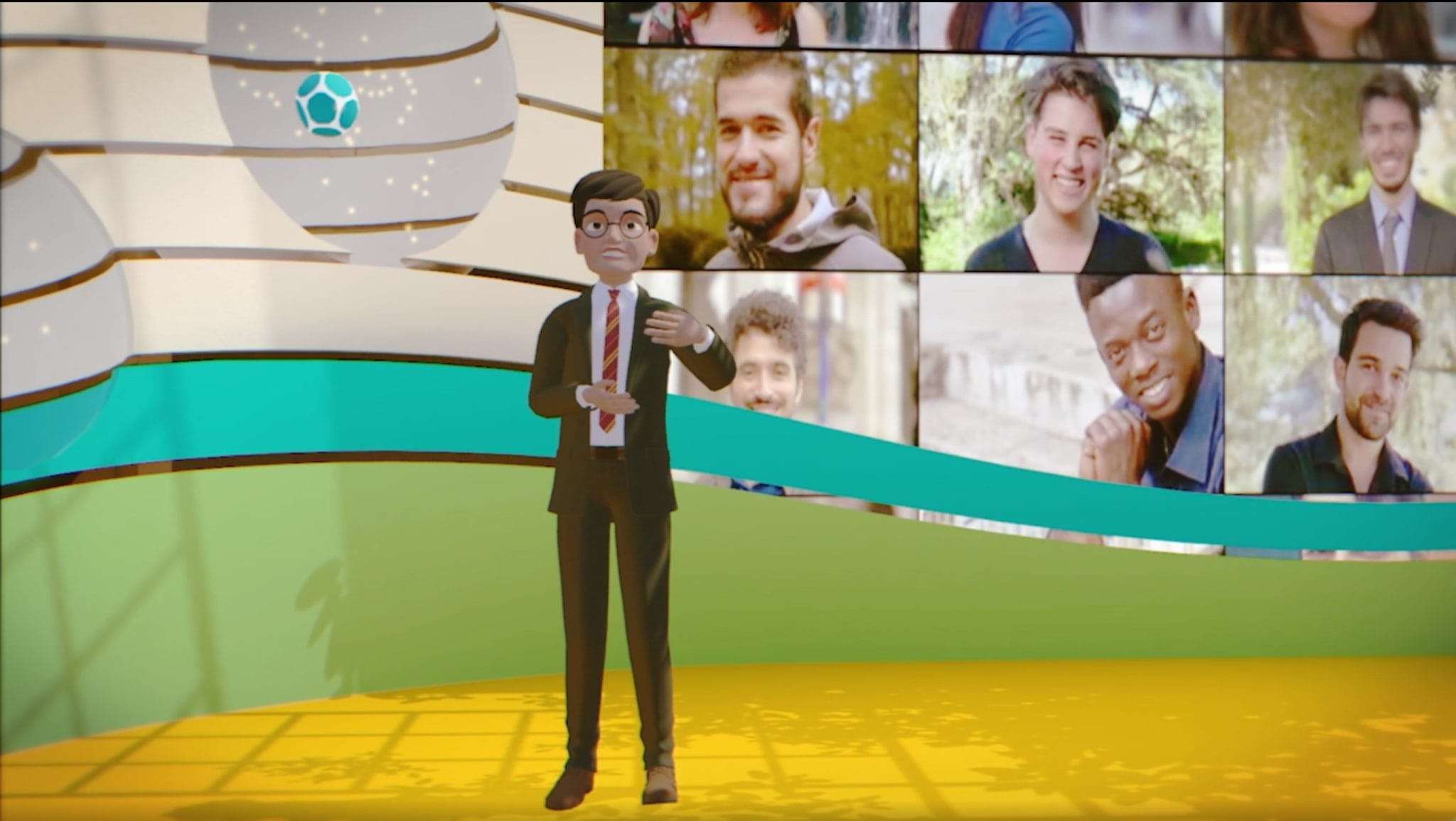 Presenter keyed into a virtual set with video call participants