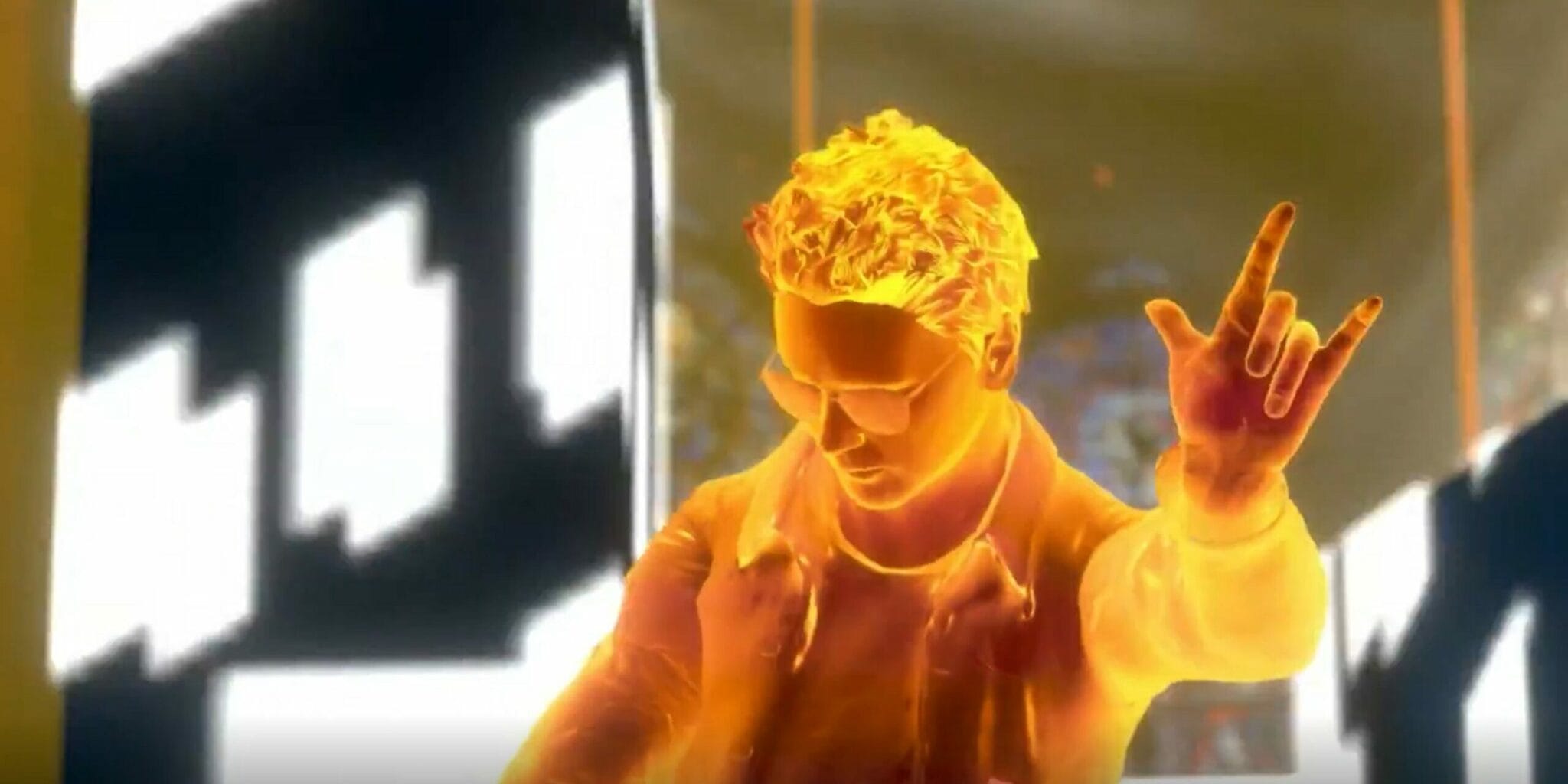 Glowing avatar of Jean-Michel Jarre, "Welcome to the Other Side"