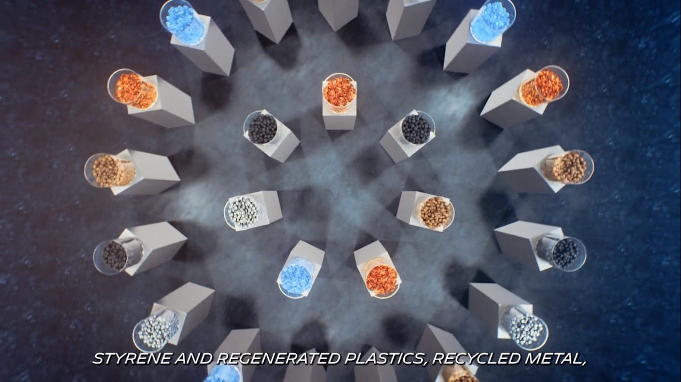 Sustainable tyre materials in jars: regenerated plastics, recycled metal, Michelin 3D video