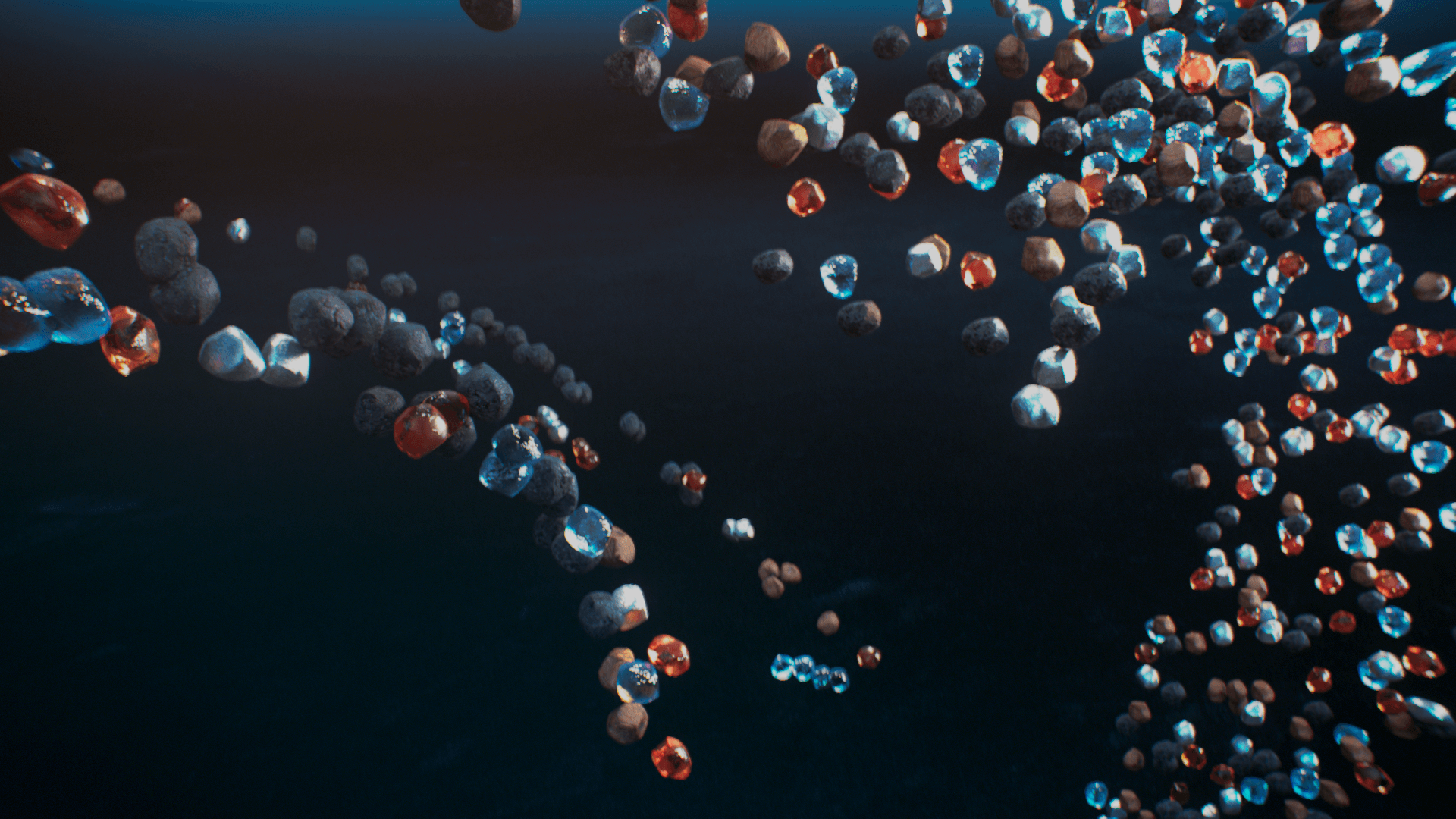 Coloured material particles floating, 3D video on Michelin sustainable tyres