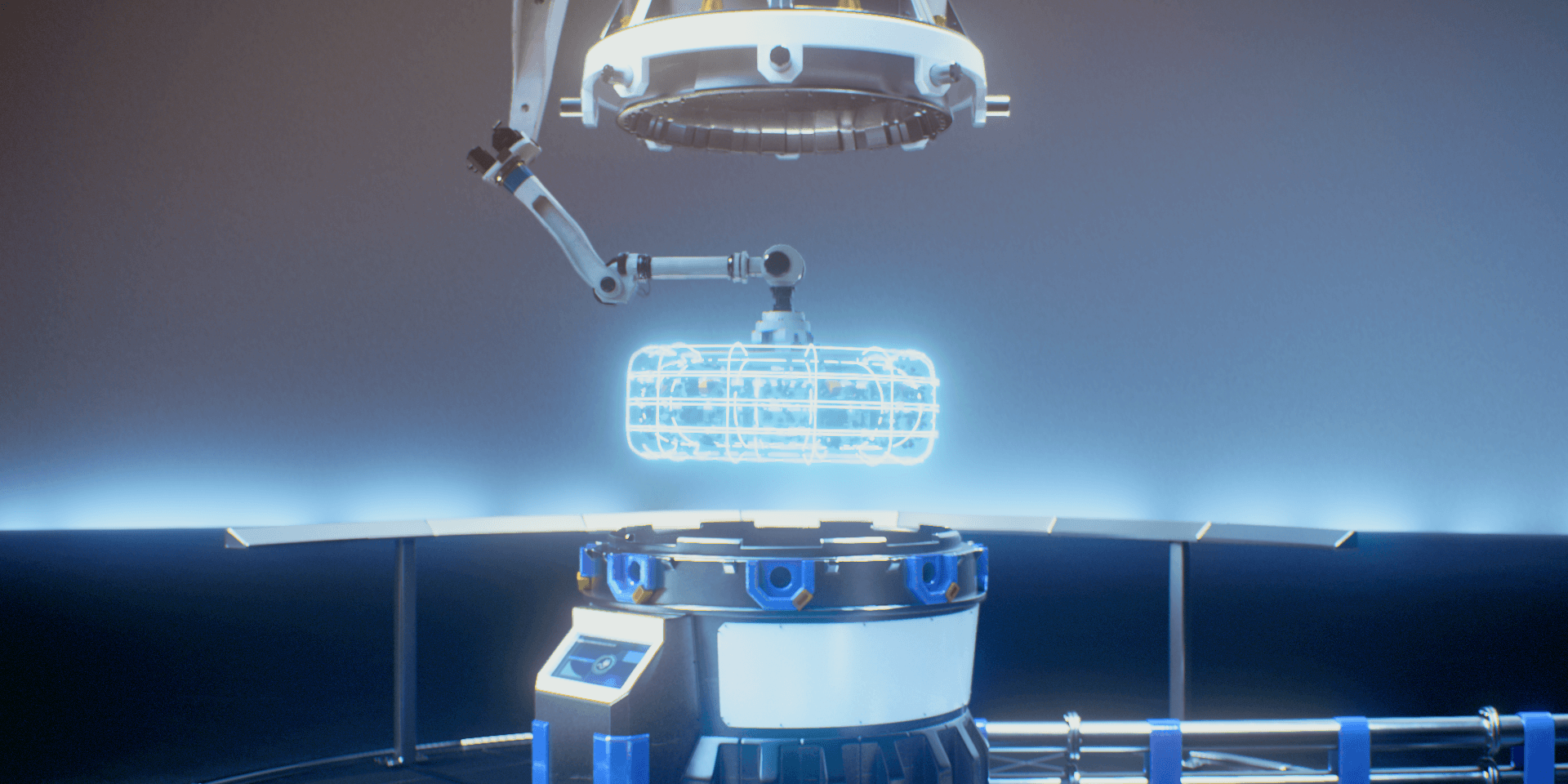 Michelin tyre as a hologram under a robot arm, life-cycle 3D video