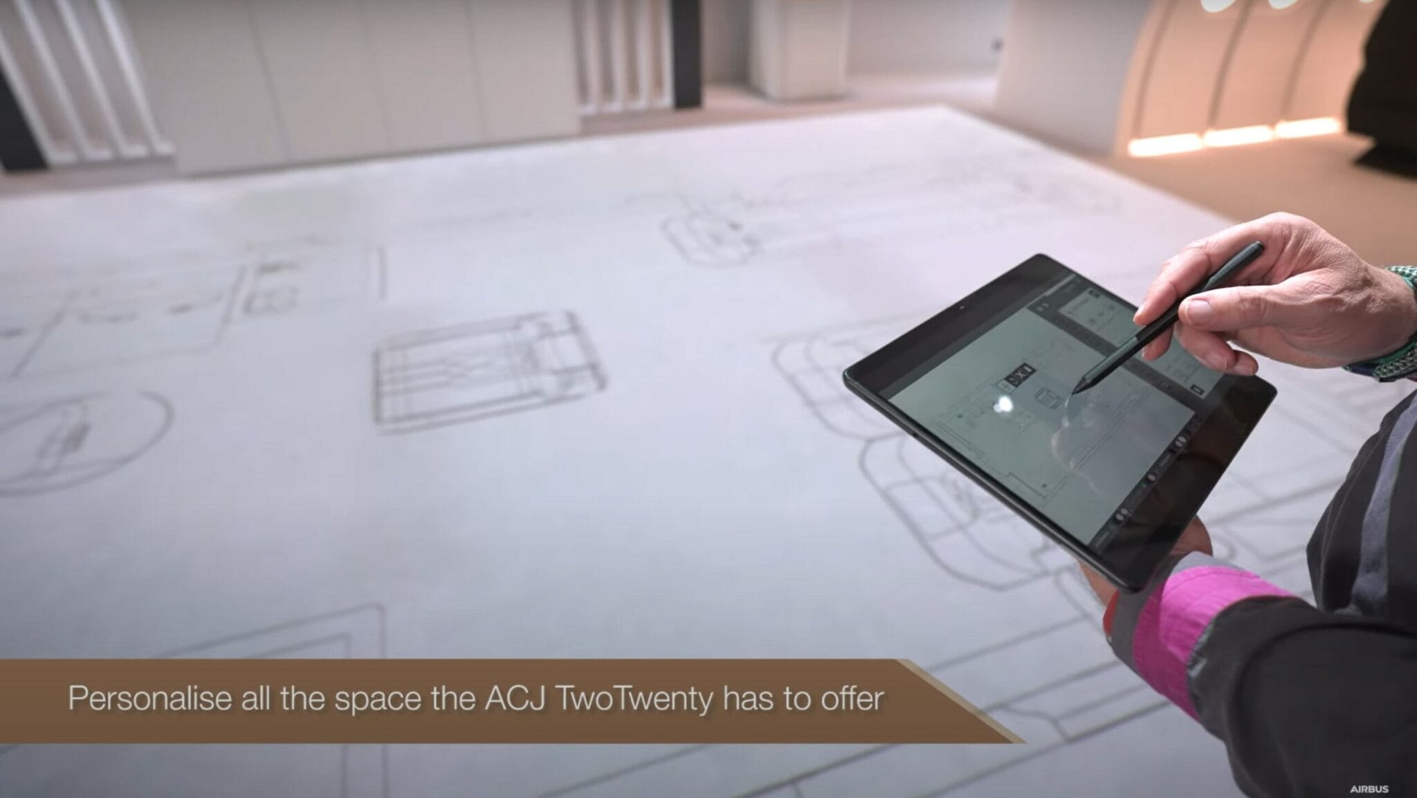 Tablet for customising the layout of an ACJ TwoTwenty jet