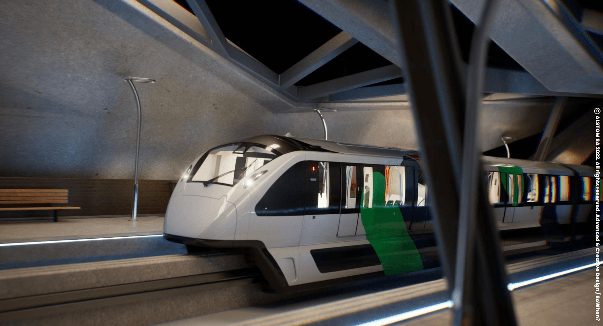 Alstom metro in a station, virtual world in Unreal Engine 5