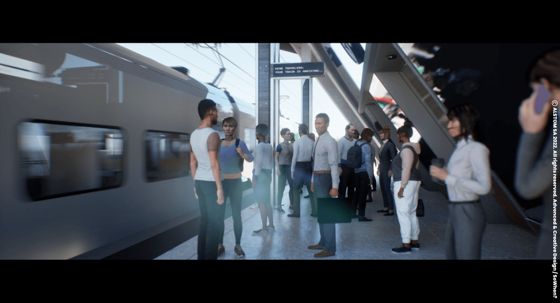 Passenger avatars on a platform in Alstom's virtual world