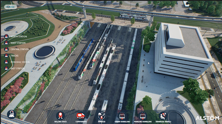 Animated view of the station and Alstom trains, virtual world
