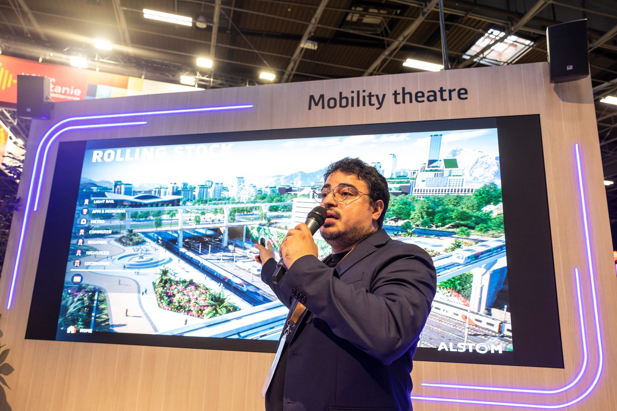 Mohamed Marouene, SoWhen? CEO, presenting Alstom's virtual world at the VivaTech Mobility Theatre