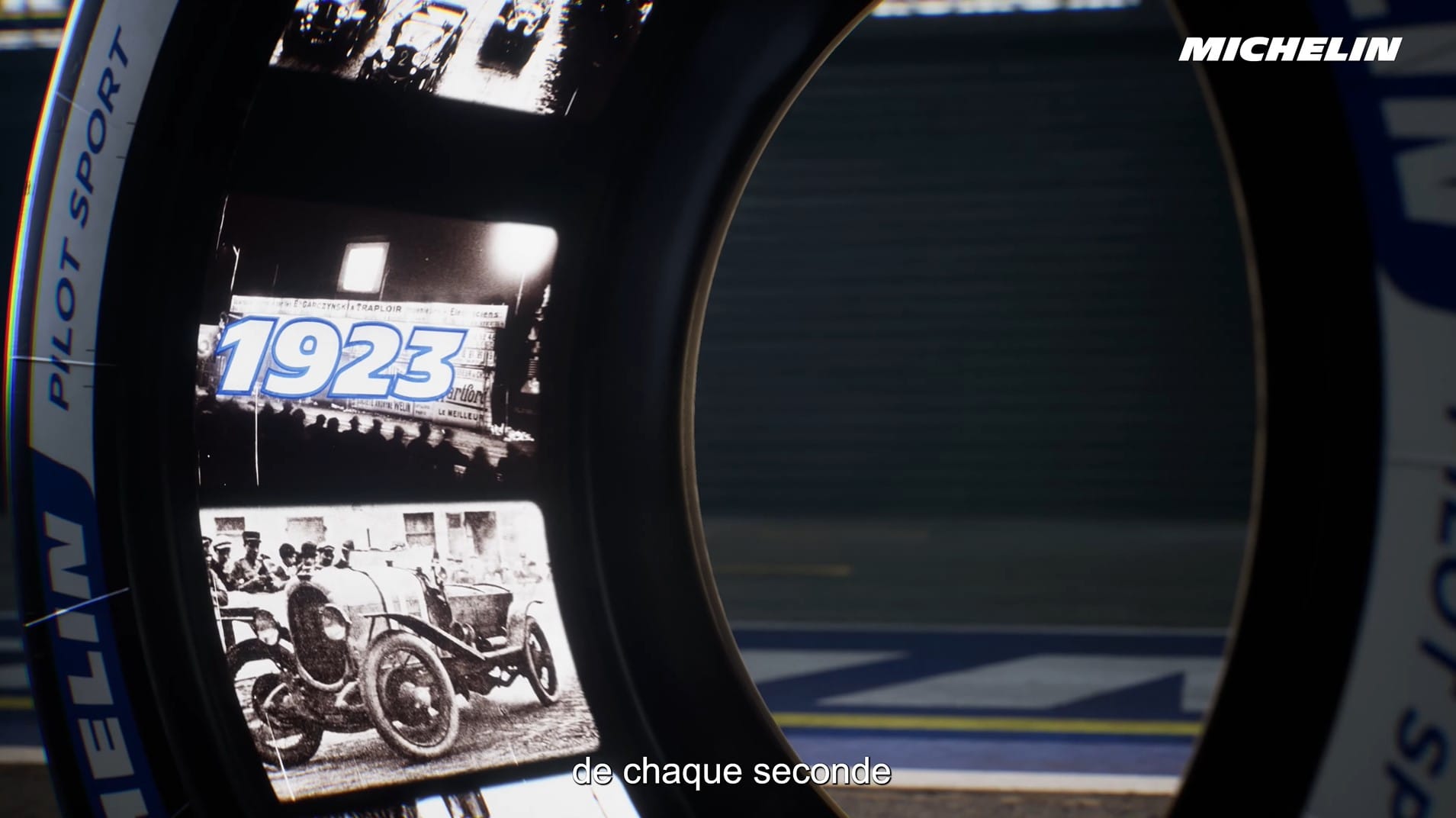 Michelin tyre showing Le Mans 24 Hours archives since 1923, 3D film