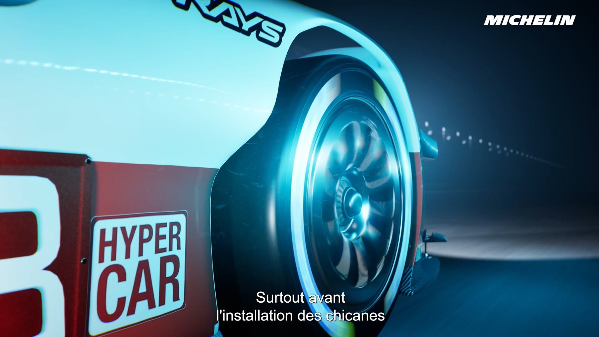 Close-up of a Michelin wheel on a Hypercar, Le Mans 24 Hours centenary 3D film