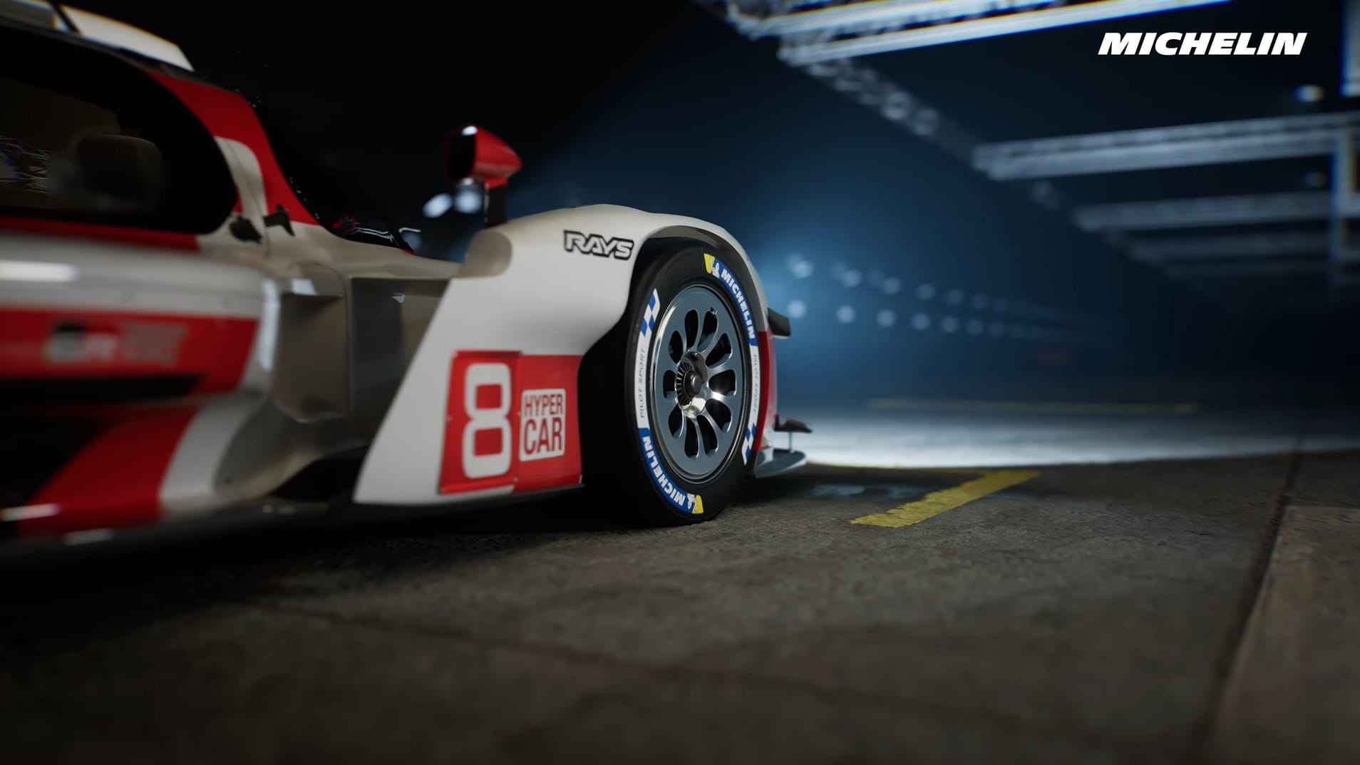 No. 8 Hypercar on Michelin tyres in the pits, Le Mans 24 Hours 3D film