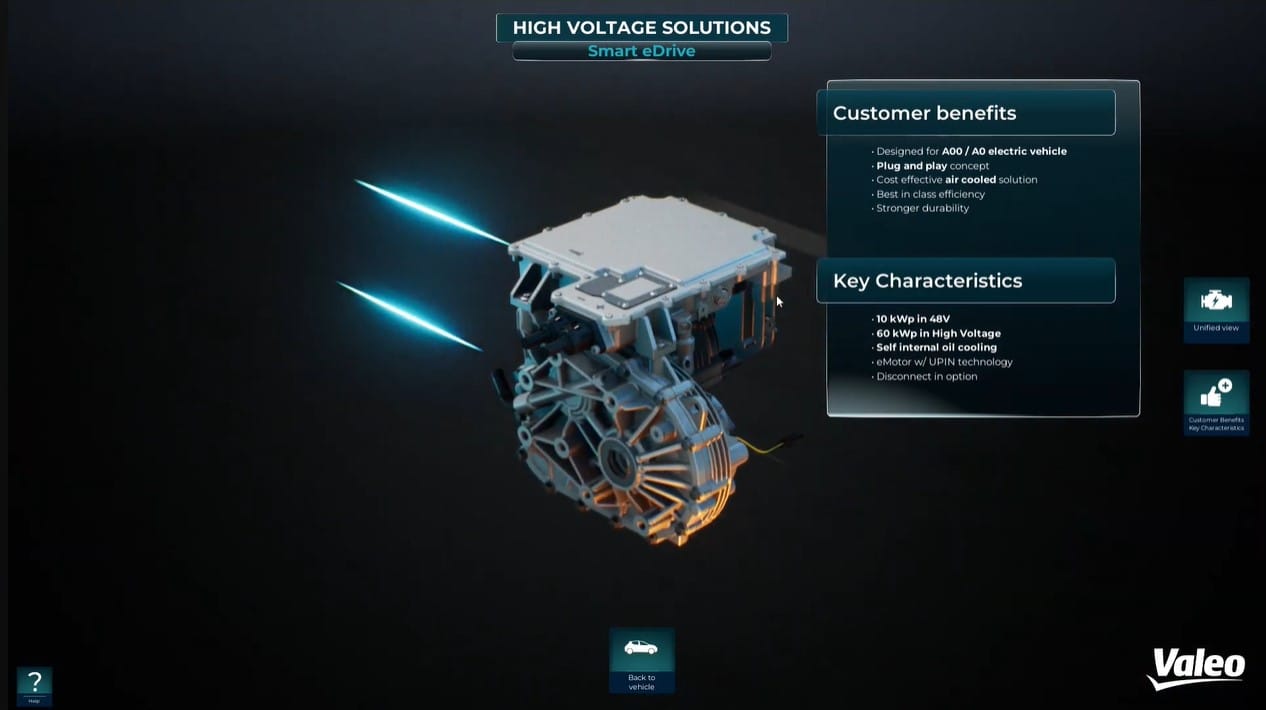 Valeo electric motor in 3D with customer benefits and key features