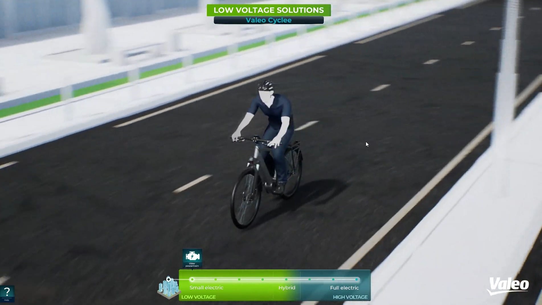 Cyclist on a Valeo electric-motor bike in the interactive virtual world