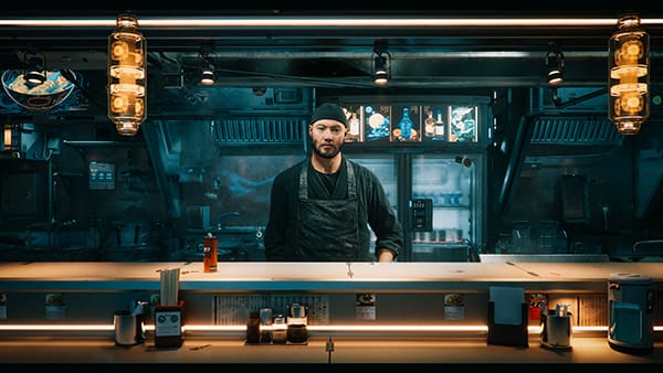 Avatar of a cook behind a ramen counter, NVIDIA Omniverse ACE demo