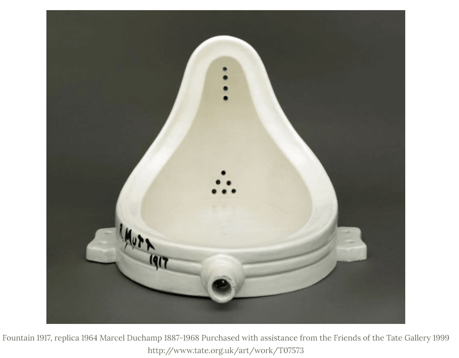 Marcel Duchamp's Fountain, 1964 replica (Tate)