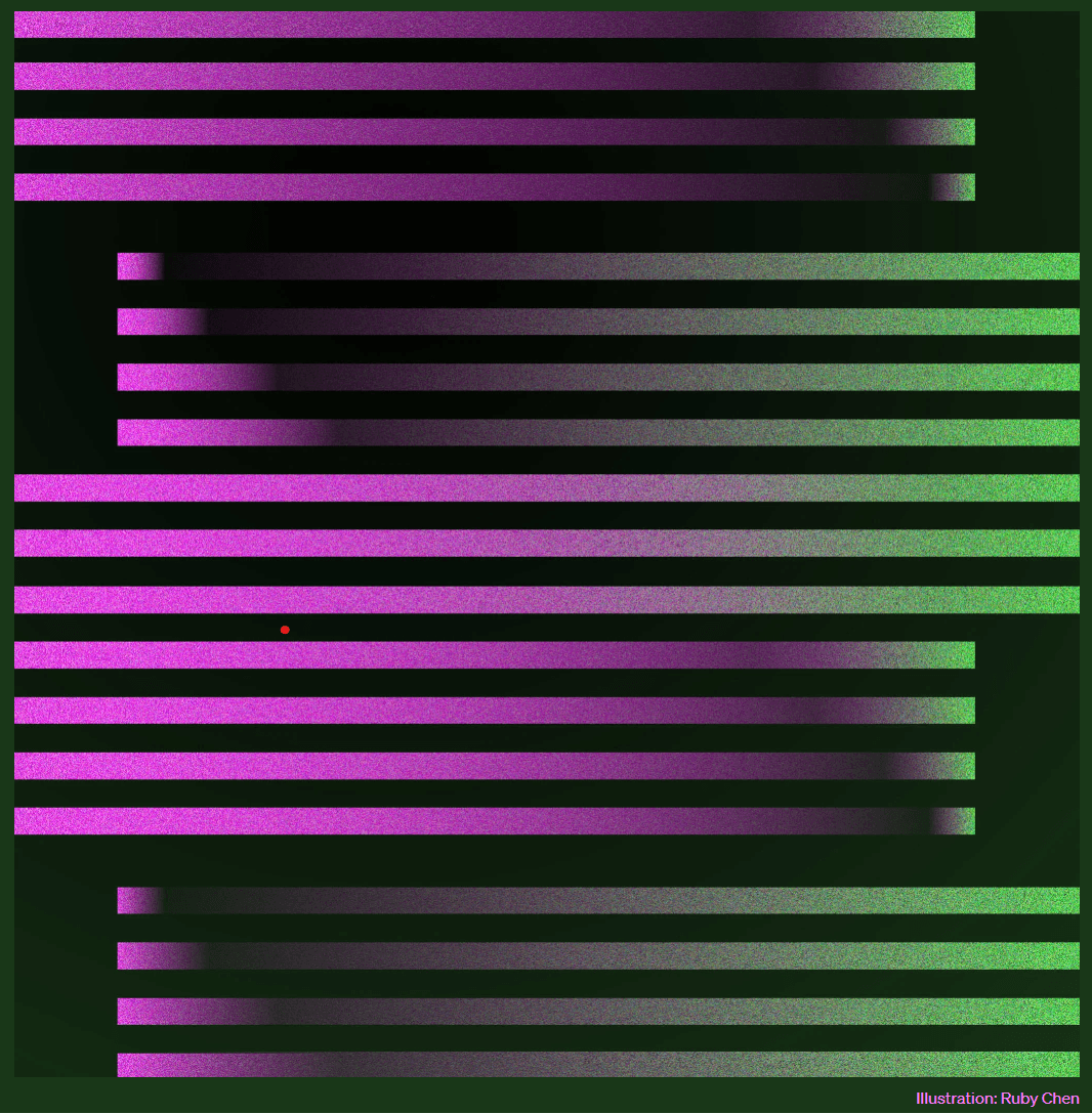 Abstract illustration of pink and green lines, ChatGPT website