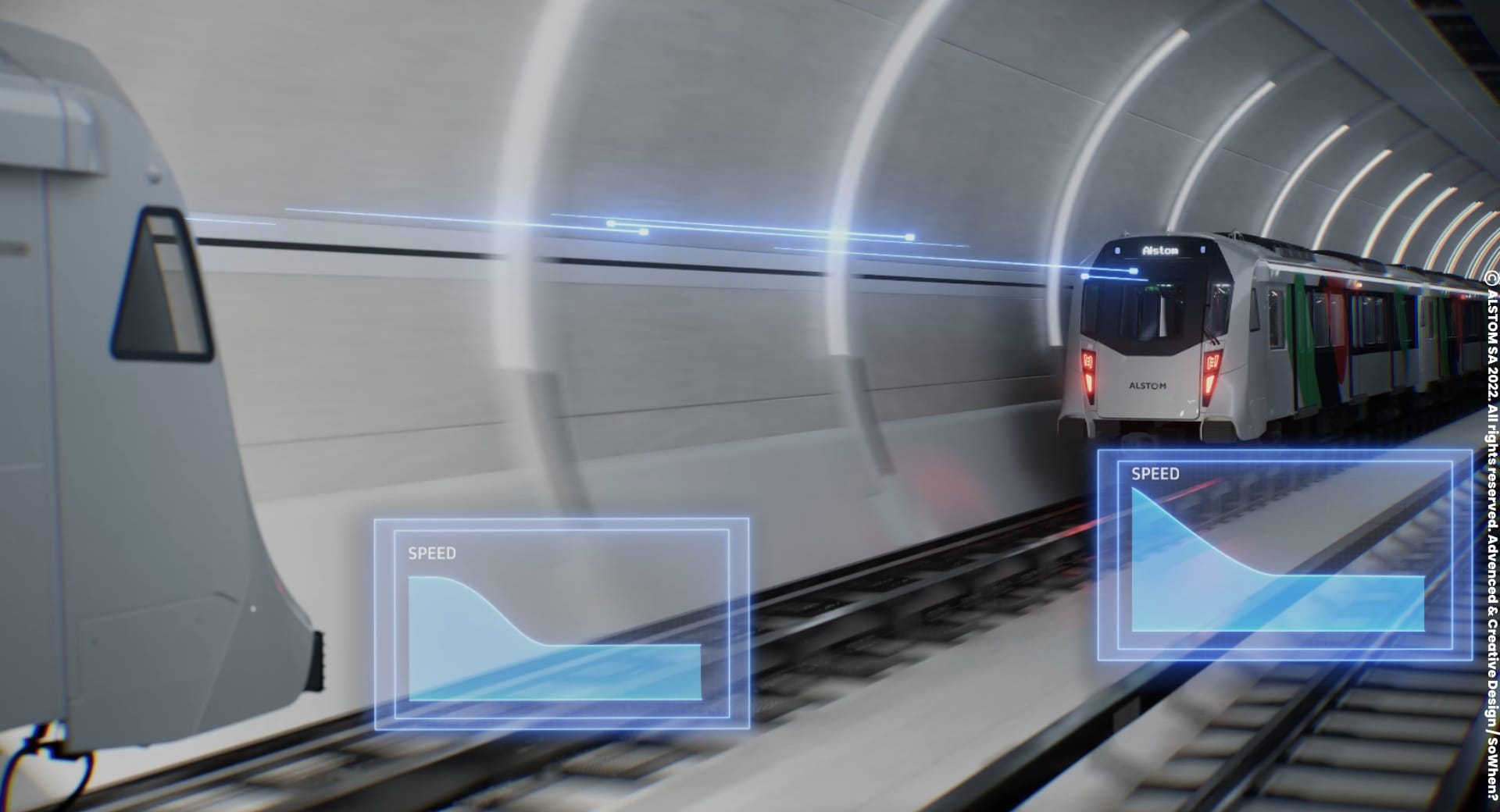 Data flow visualisation on two trains in Alstom's virtual world