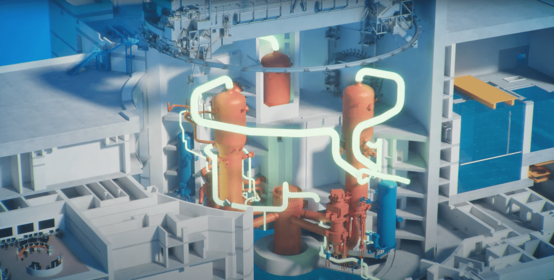 Reactor primary circuit in 3D cutaway, EDF real-time film