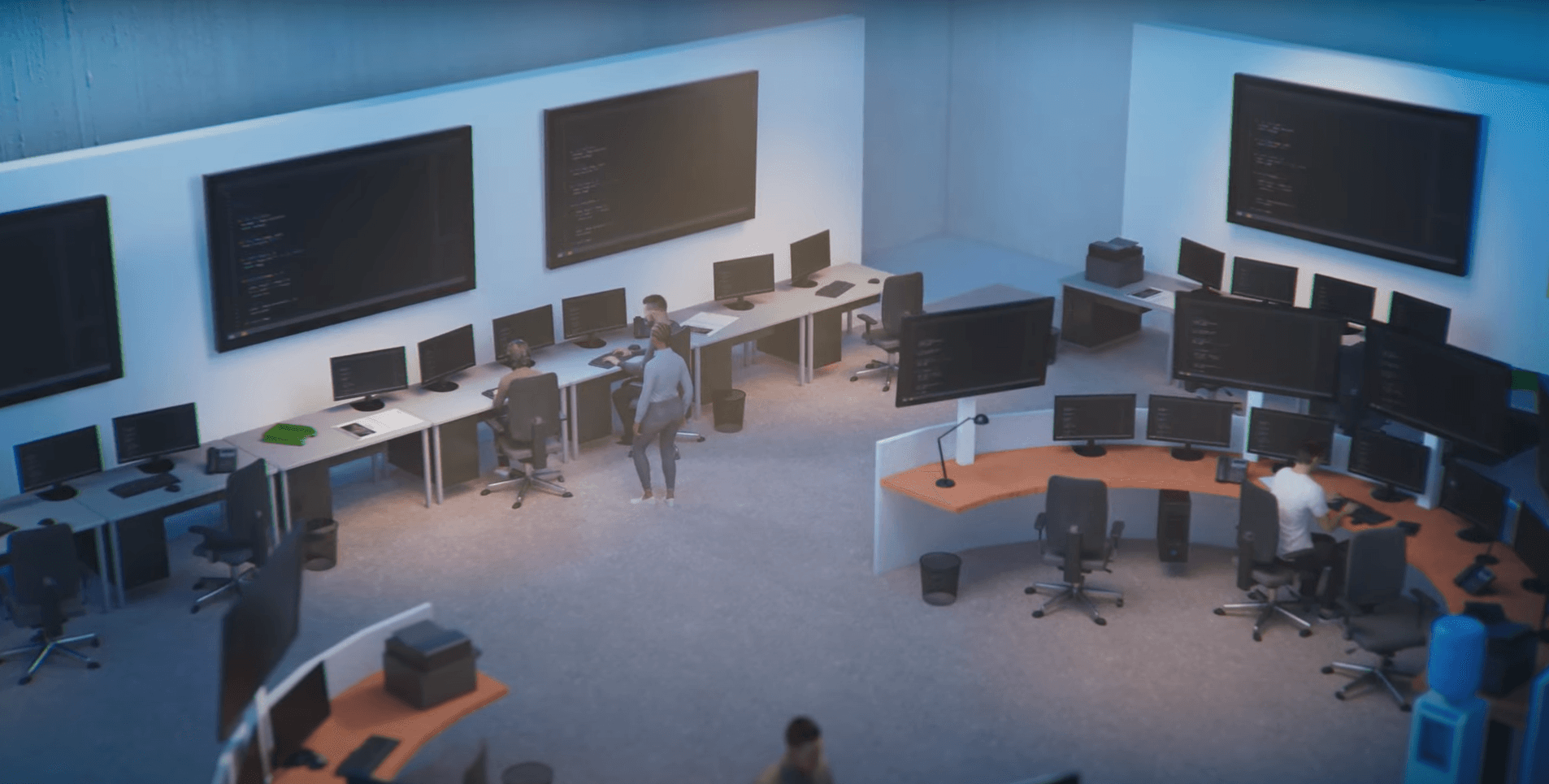 3D control room with MetaHuman characters, EDF film