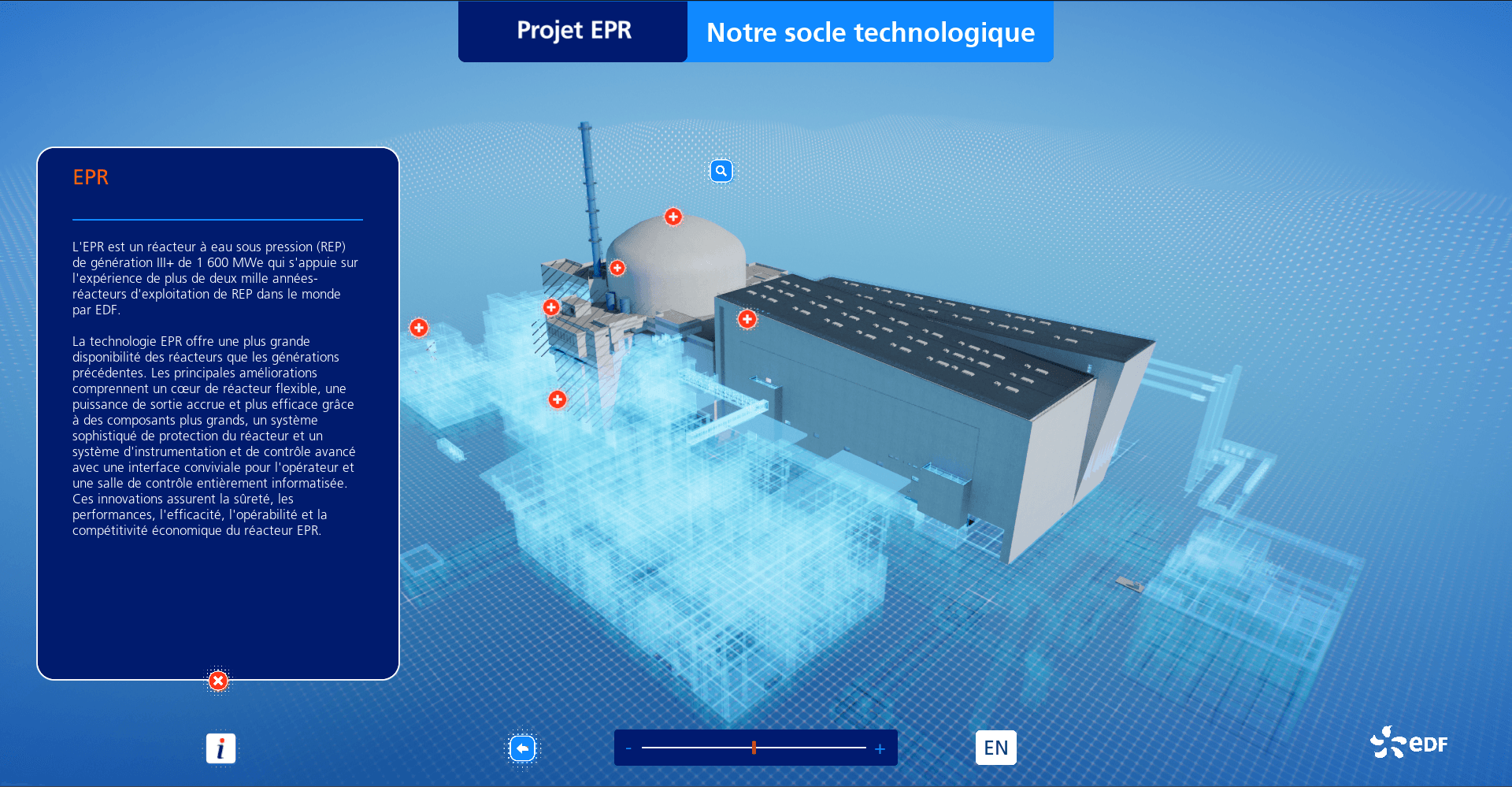 EPR phygital model with a spec panel, EDF showroom in Lyon