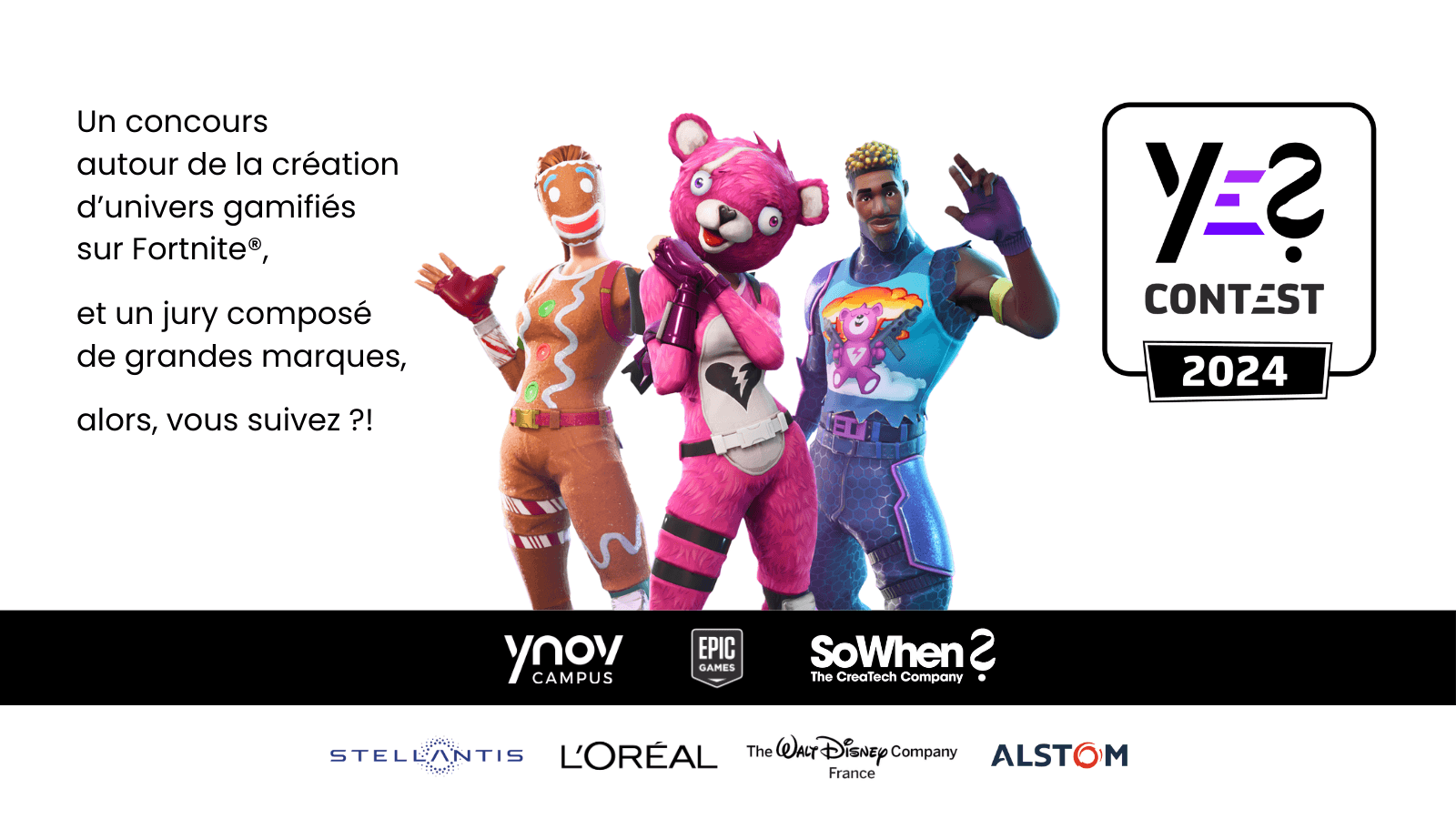 Ynov x SoWhen? Fortnite contest poster, YES Contest 2024, jury of major brands
