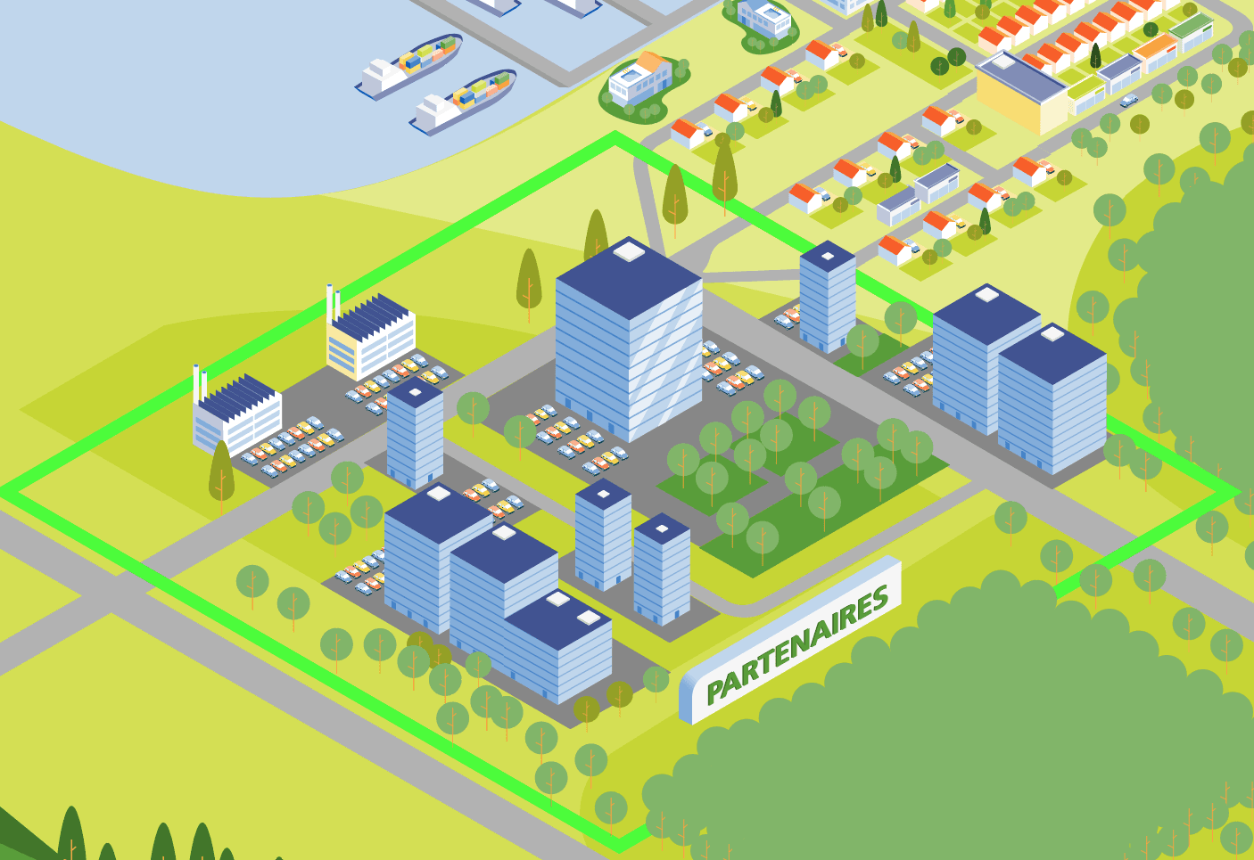 Partners area of the EDF animated model: block of 3D buildings