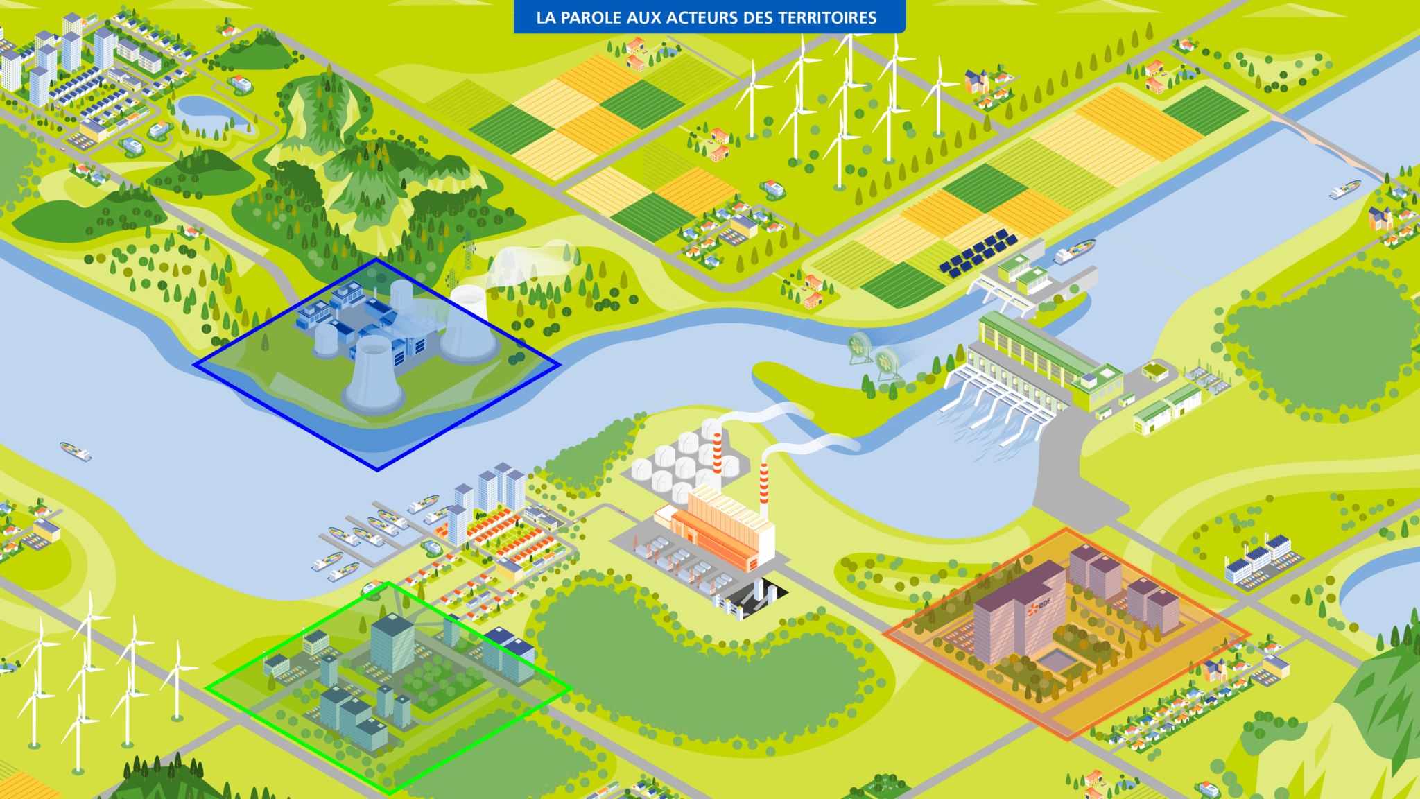 EDF animated model "Local stakeholders speak", highlighted areas