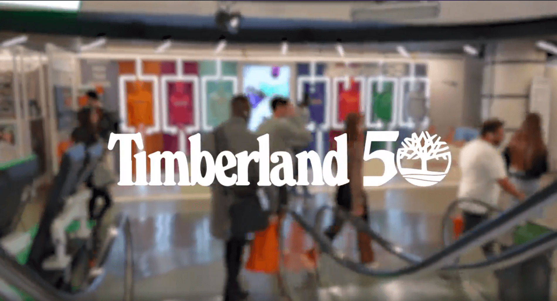 Visitors to the Timberland 50th anniversary stand at Citadium, seen from above