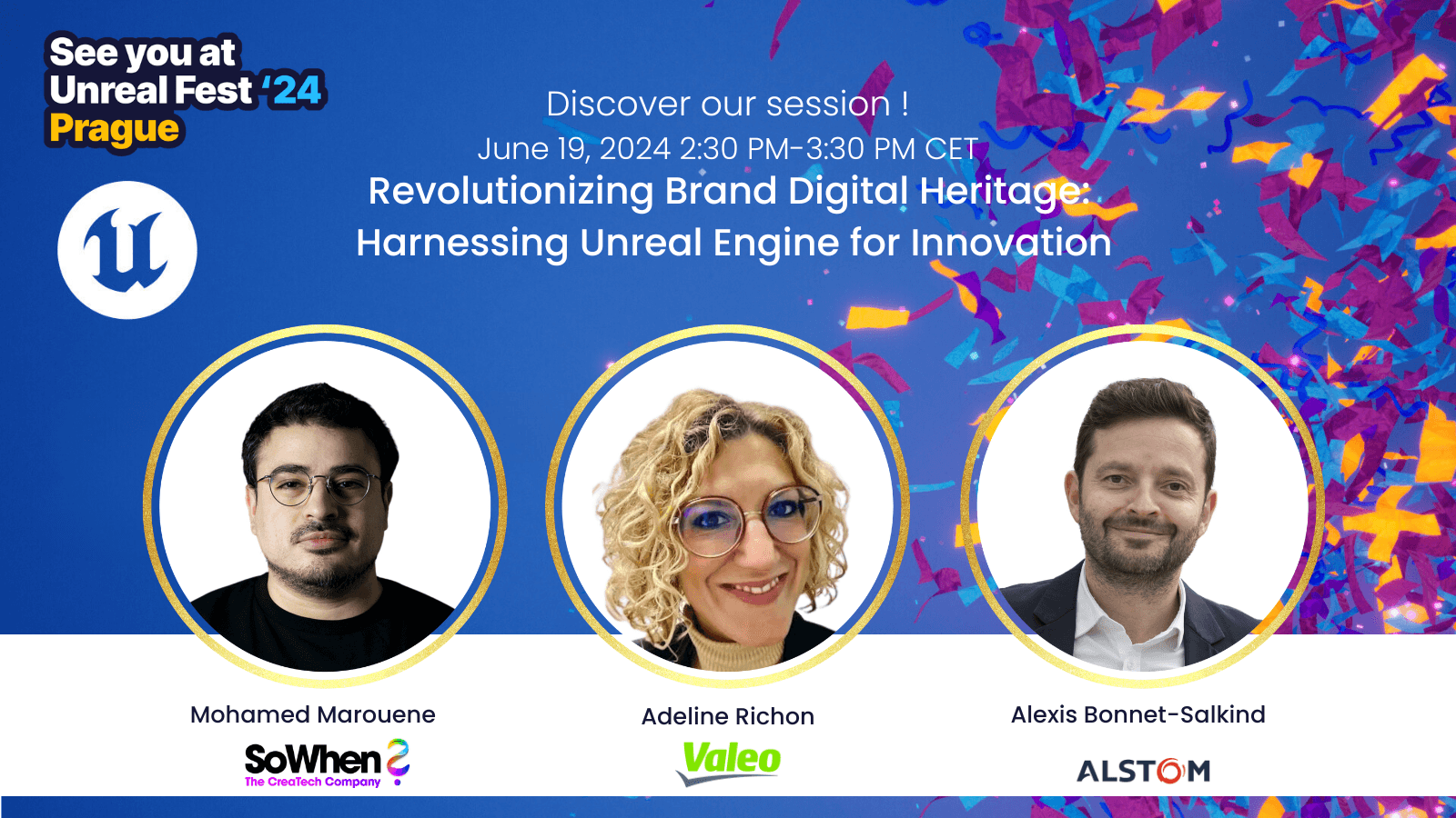 Session announcement for Mohamed Marouene, Adeline Richon and Alexis Bonnet-Salkind at Unreal Fest 2024 Prague