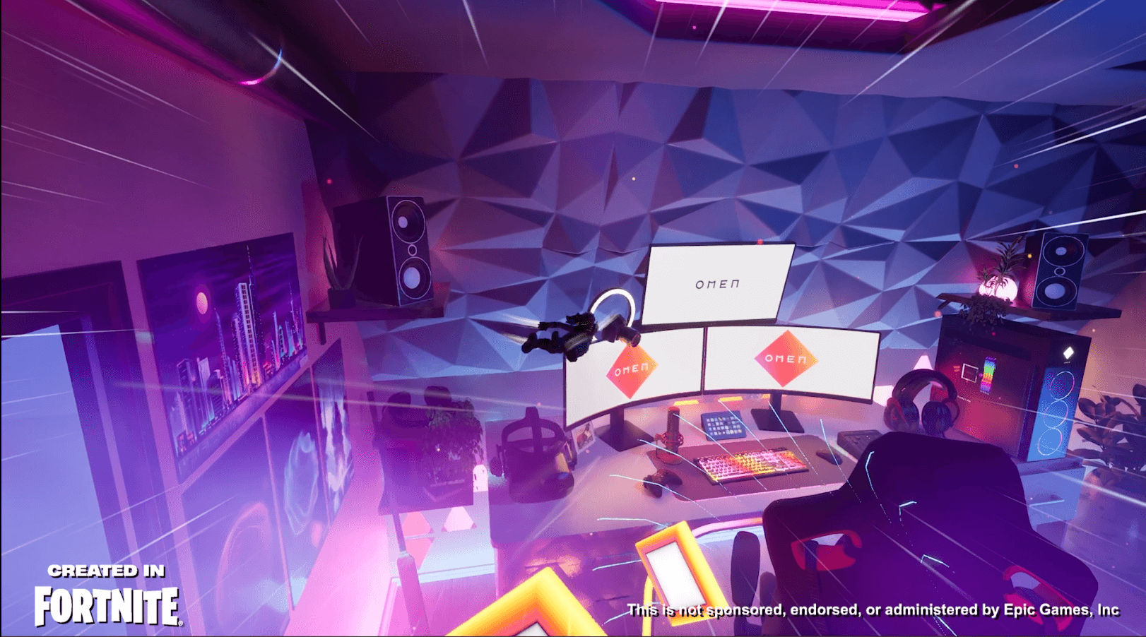 Gamified brand experience created in Fortnite: neon gaming room