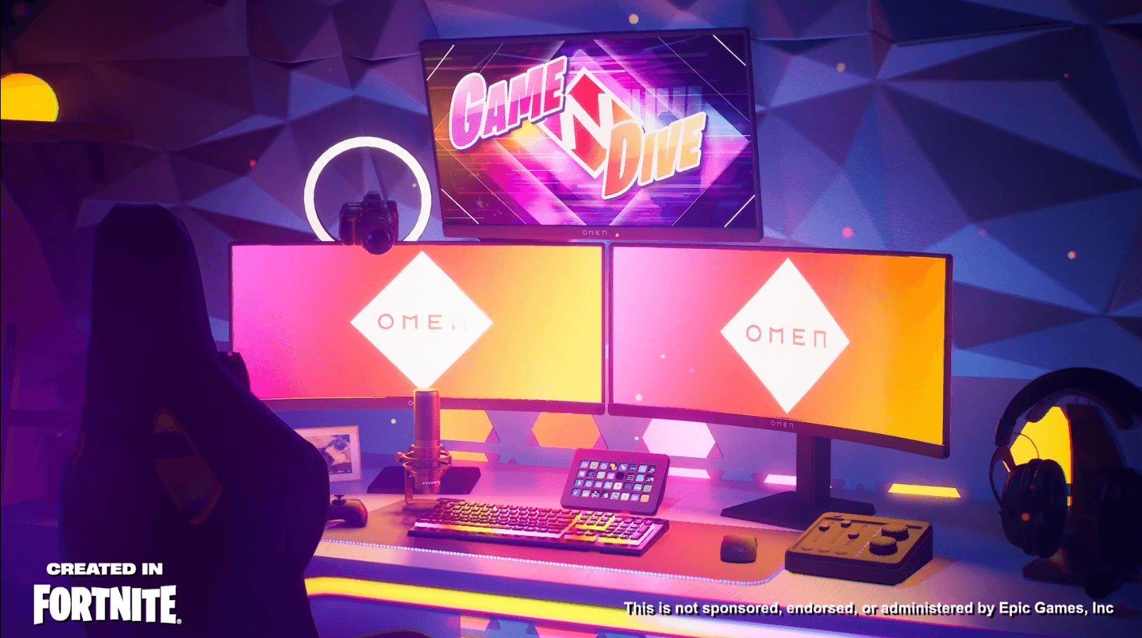 HP Omen "Game N Dive" gaming room created in Fortnite