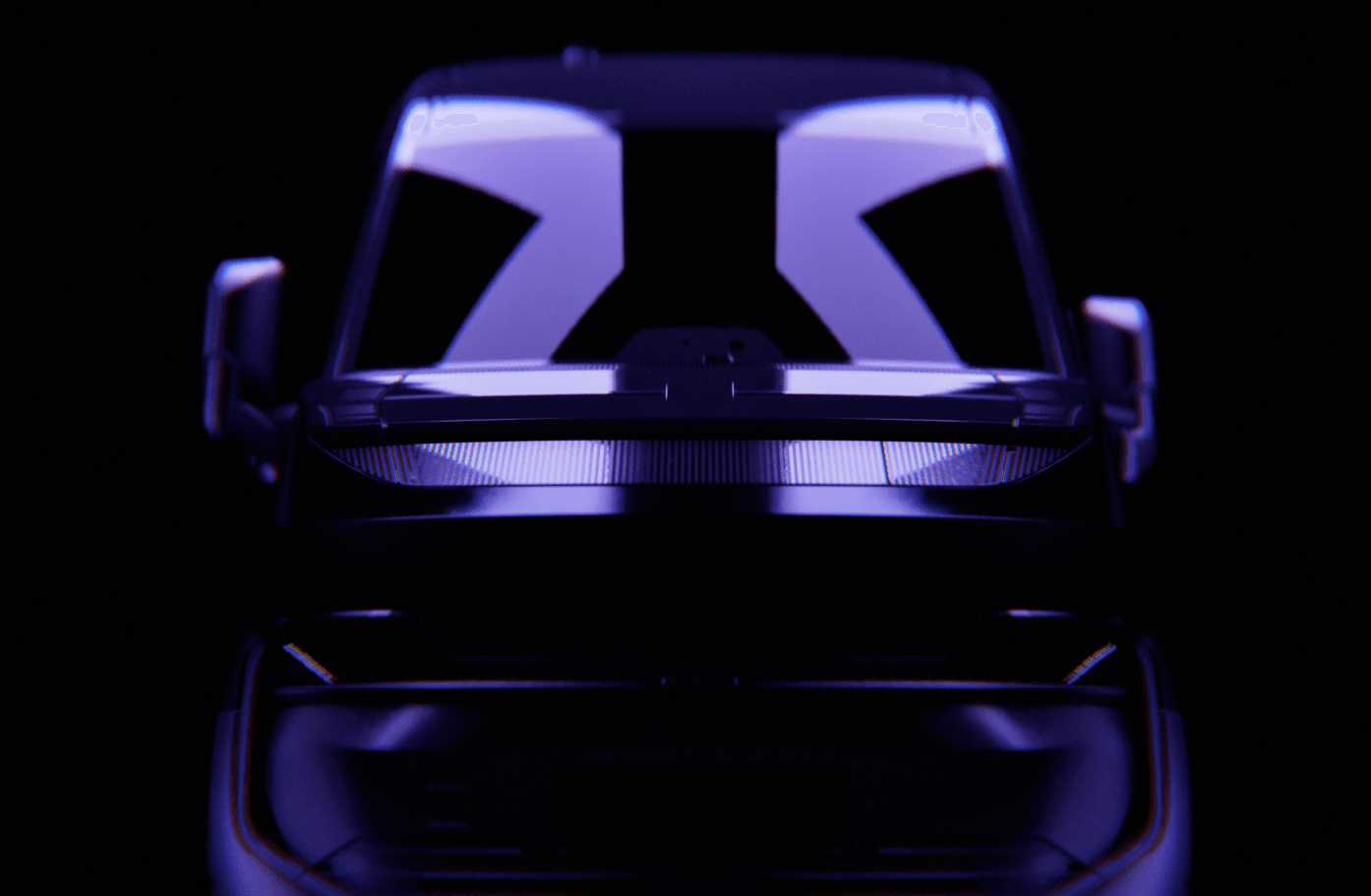 Flexis vehicle lit in purple on a black background, teaser