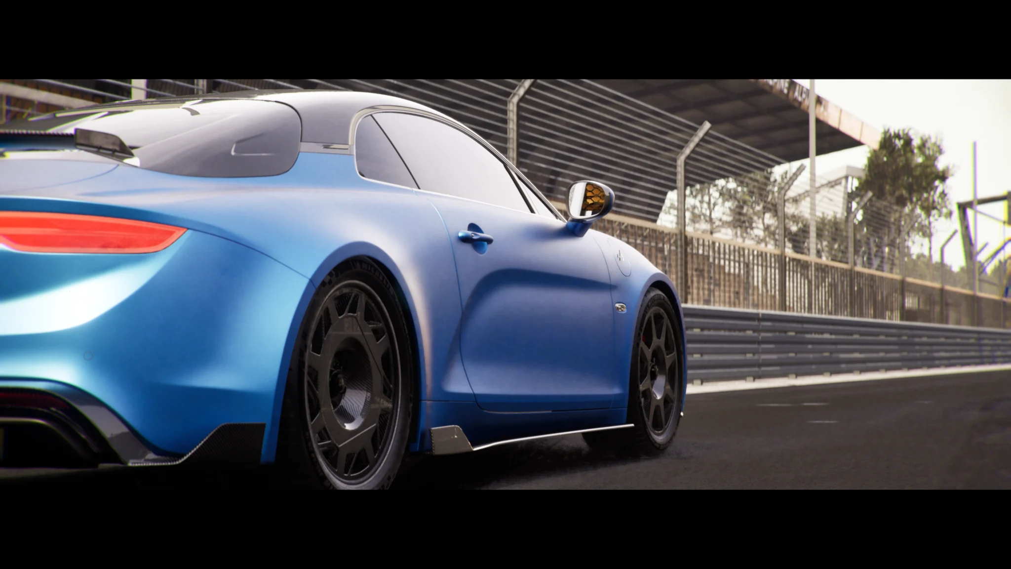 Blue Alpine on the Le Mans circuit track, Michelin x Alpine 3D film
