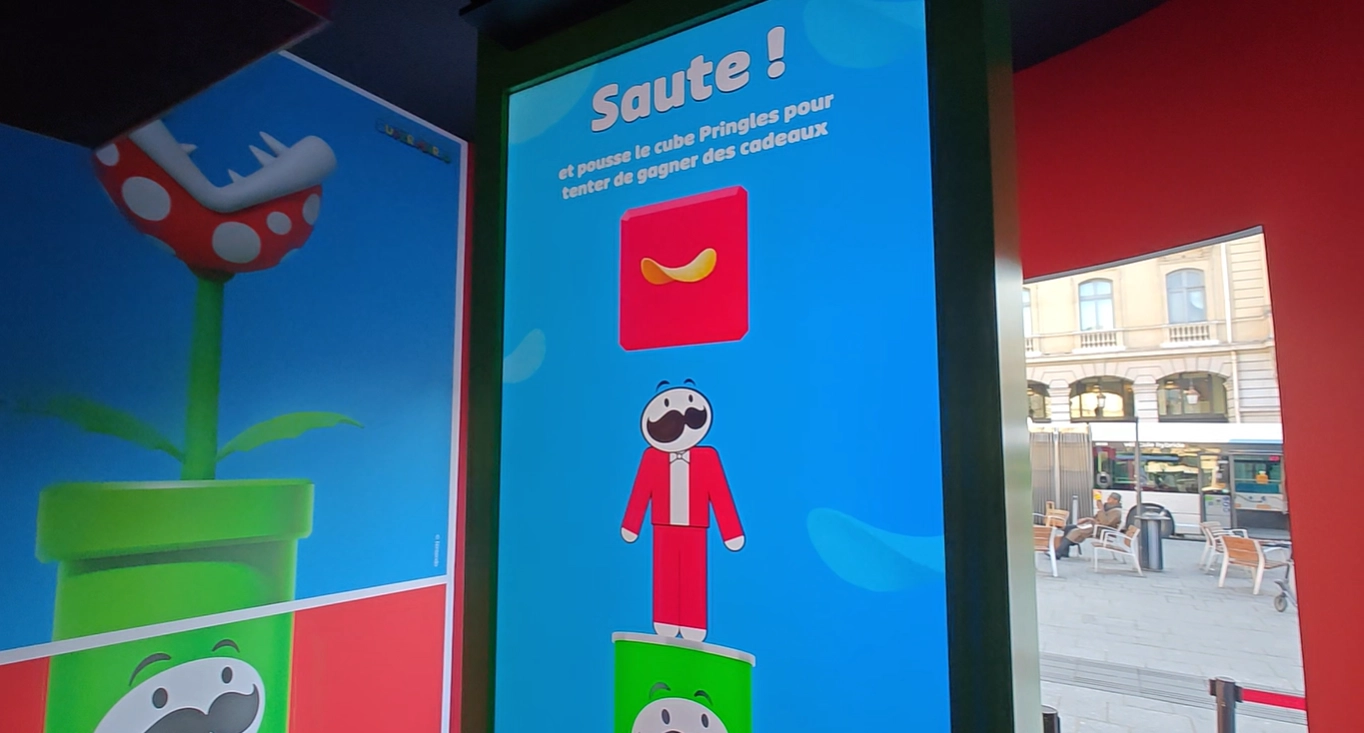 Pringles x Mario "Jump!" interactive kiosk with a piranha plant