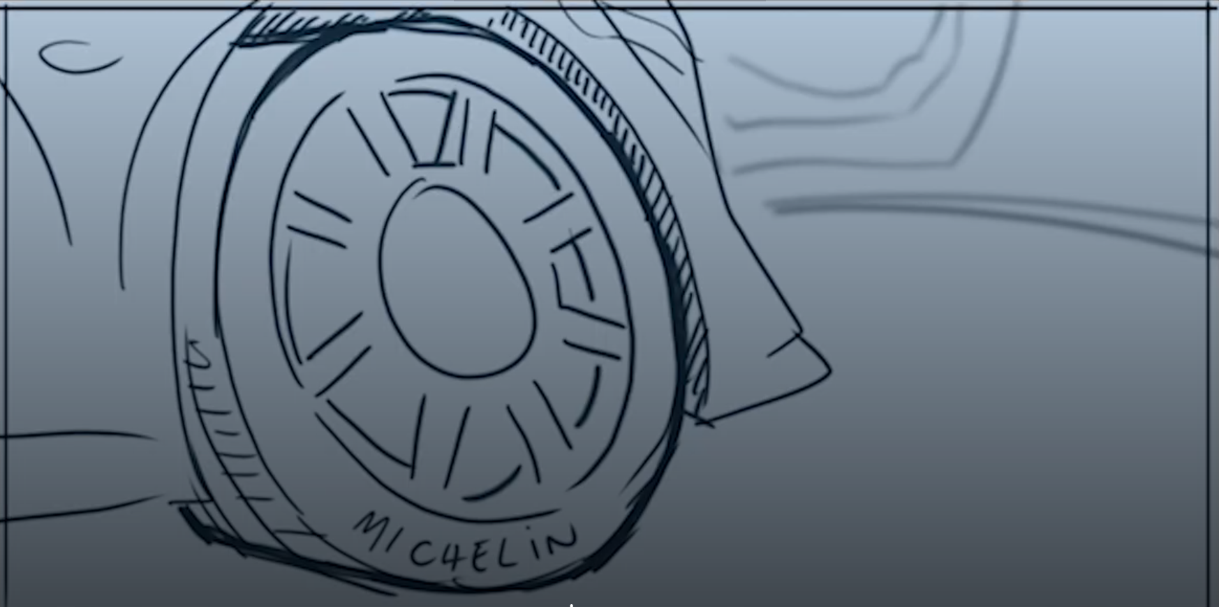 Storyboard: close-up of a Michelin wheel, Michelin x Alpine film
