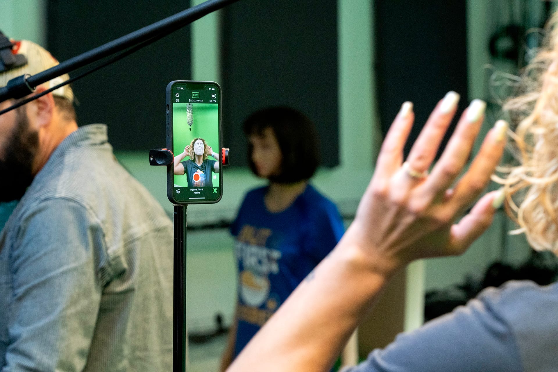 Markerless motion capture shoot at the Multivert studio, smartphone in the foreground