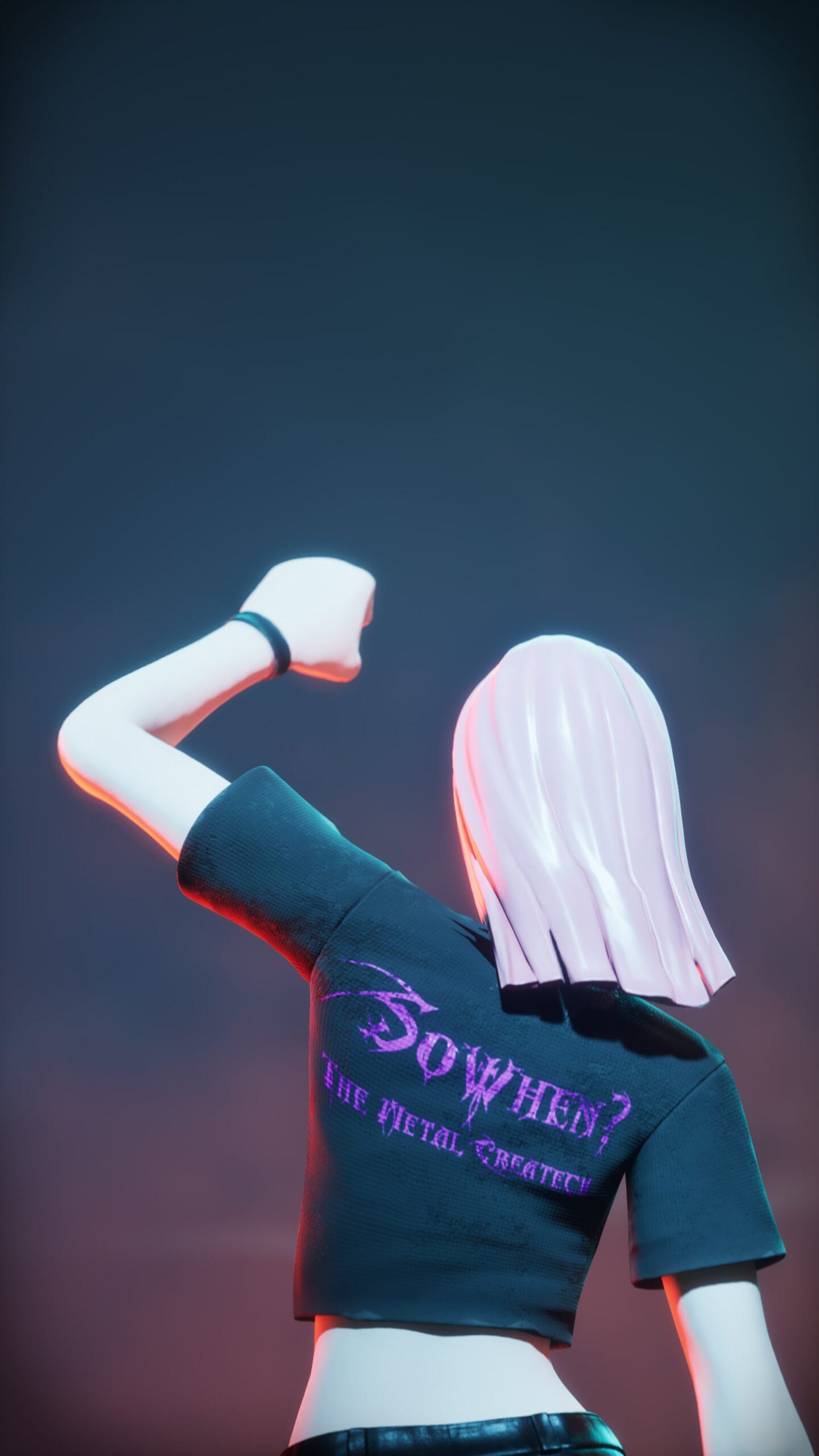 White-haired character in a SoWhen? "The Metal Createch" t-shirt, ARTE Riff Mountain