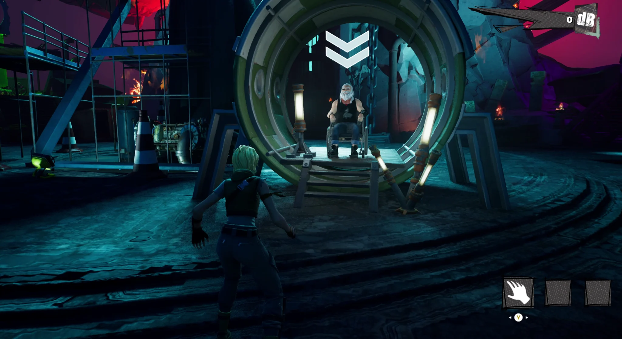 Character in front of a circular portal in ARTE Riff Mountain on Fortnite
