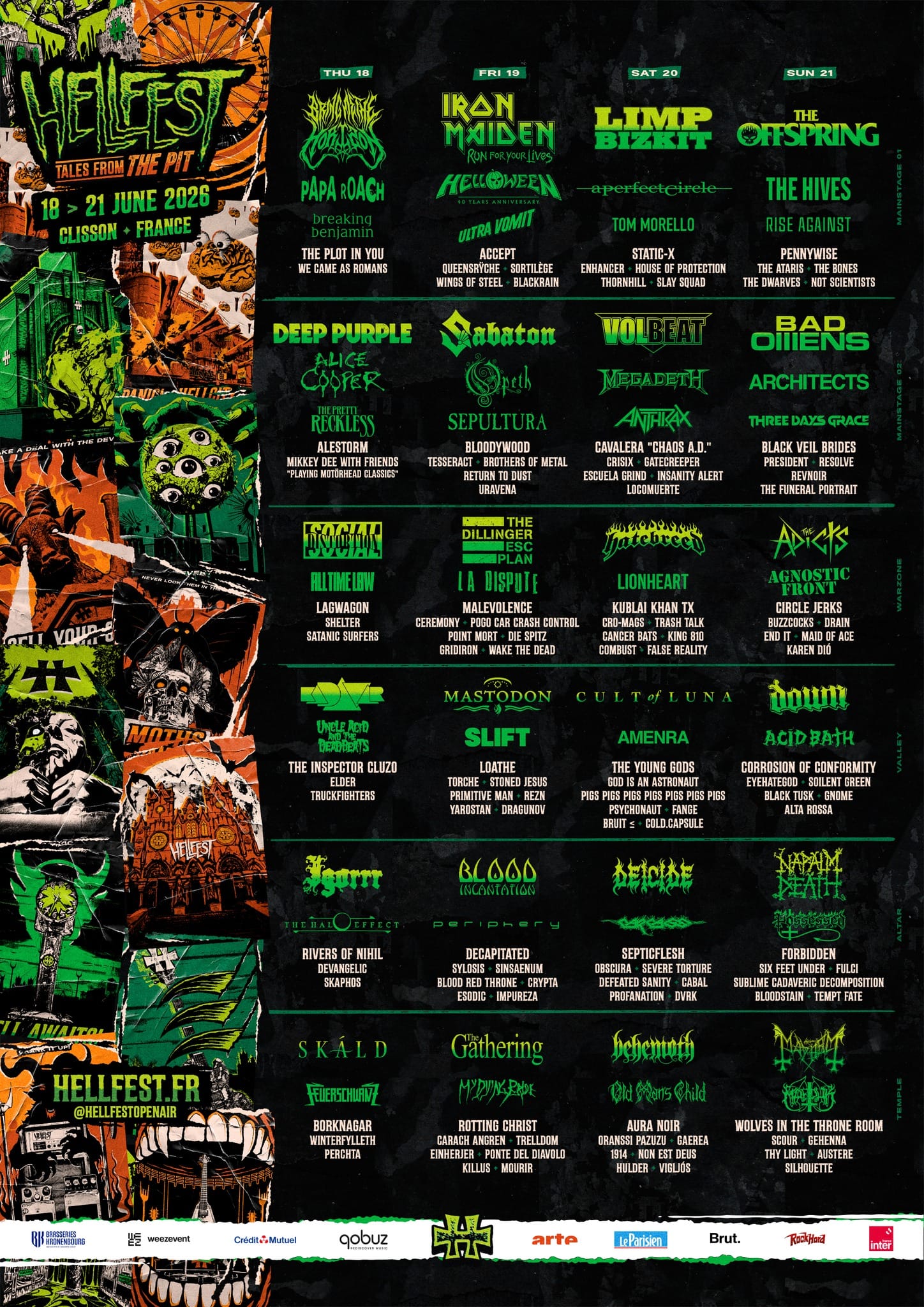 Hellfest 2026 line-up poster, 18-21 June in Clisson