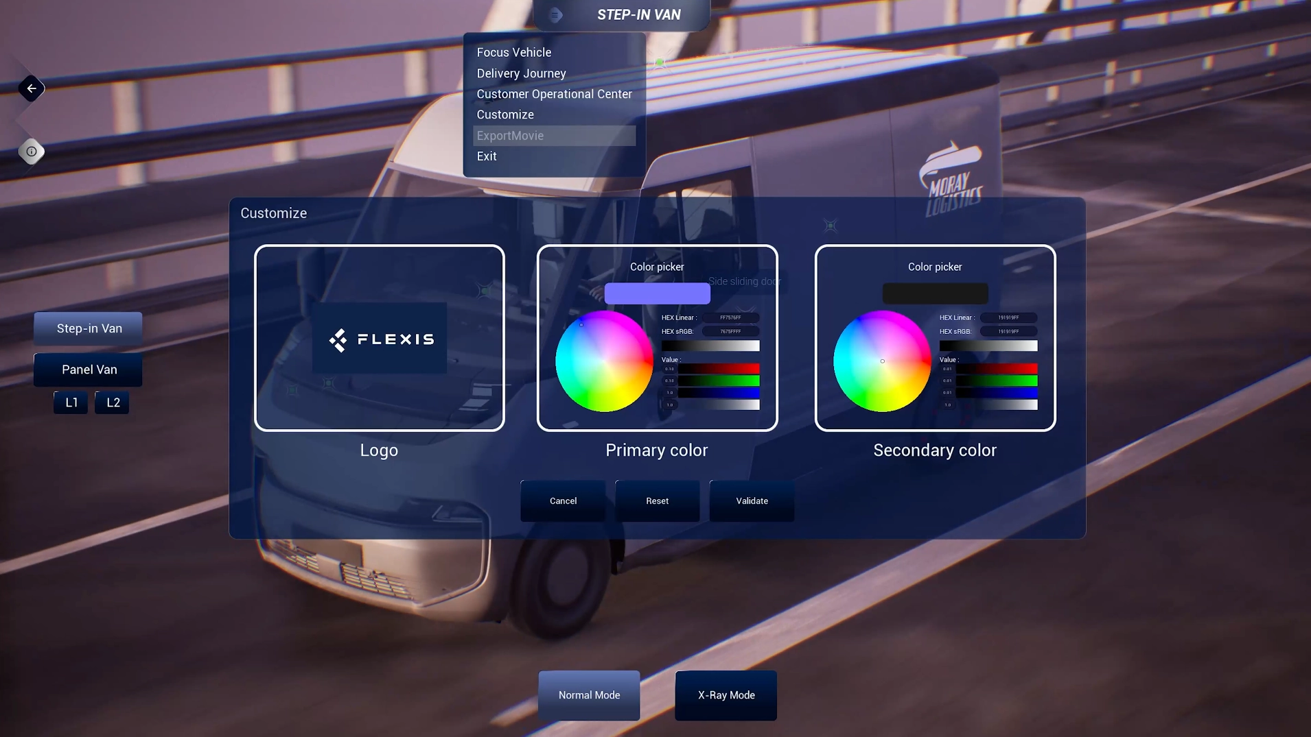 Flexis Step-in Van customisation tool: logo and colours