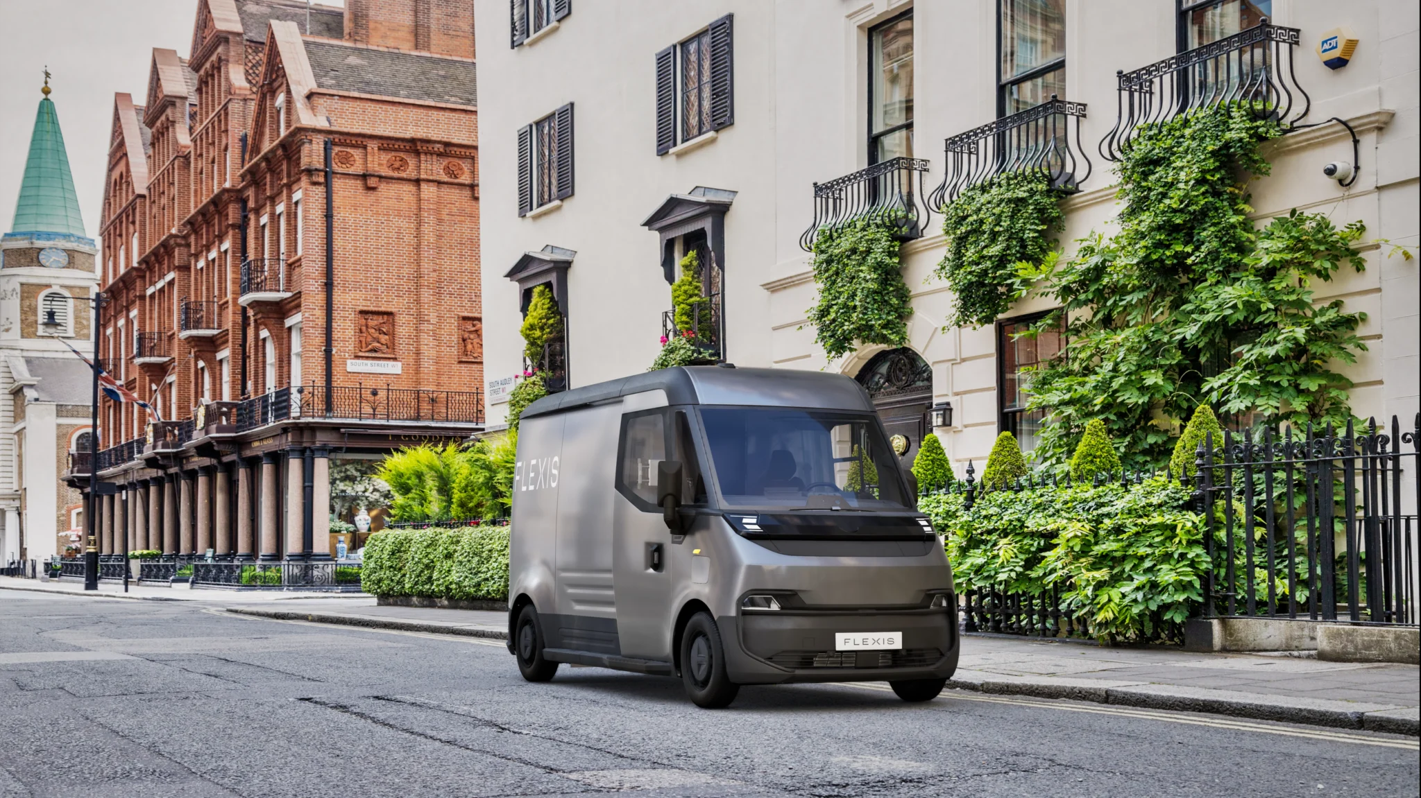 Flexis electric van on a street in 3D, virtual world