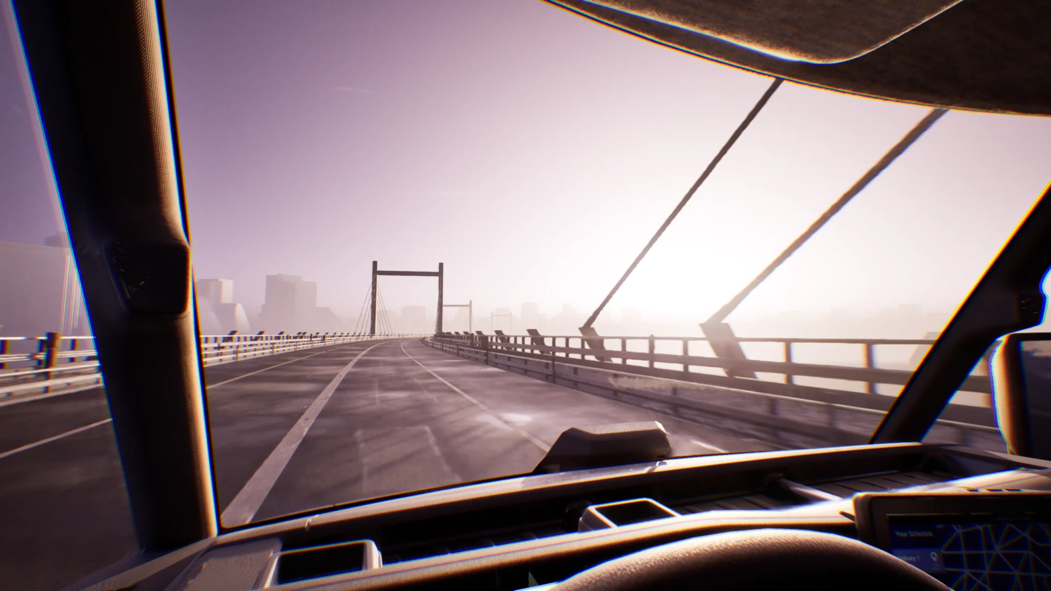 Immersive delivery route seen from the Flexis driver's seat, in Unreal Engine