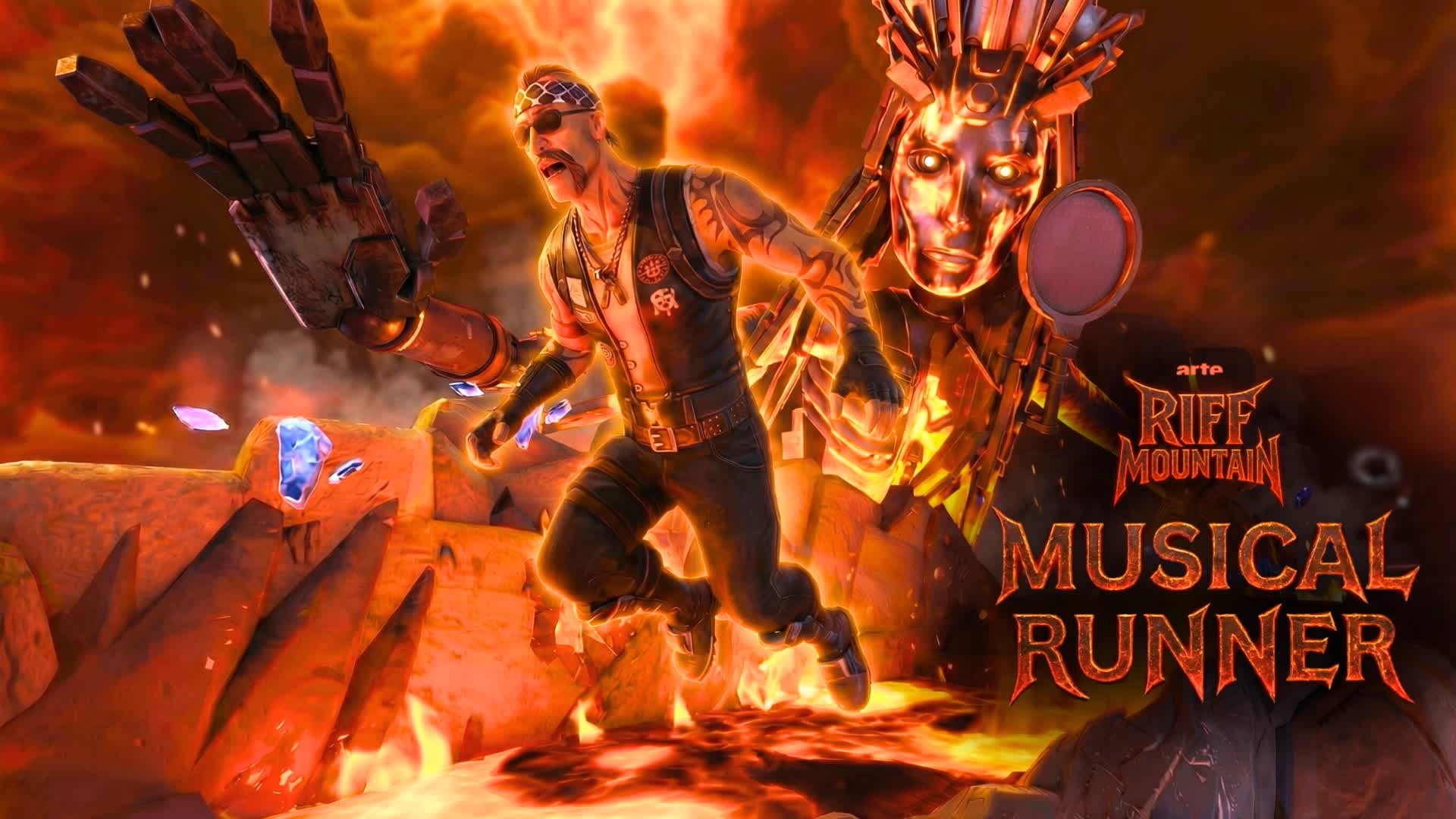 ARTE Riff Mountain "Musical Runner" visual on Fortnite, characters in lava