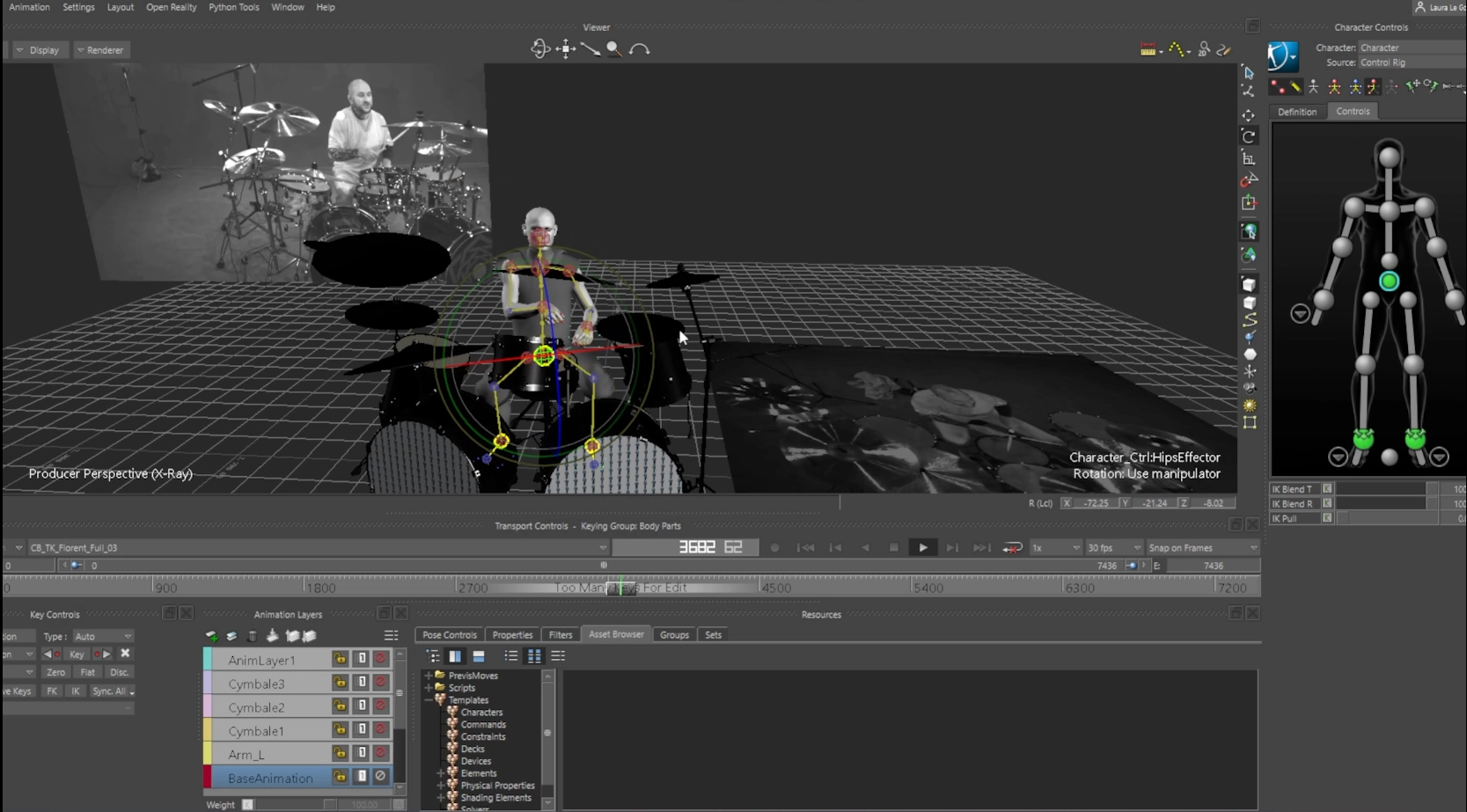 Motion capture of a drummer in the software, 3D skeleton, Turbo Killer on Fortnite