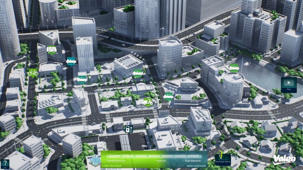 vue macro de la ville interactive virtuelle stylisée créée pour Valeo par SoWhen?