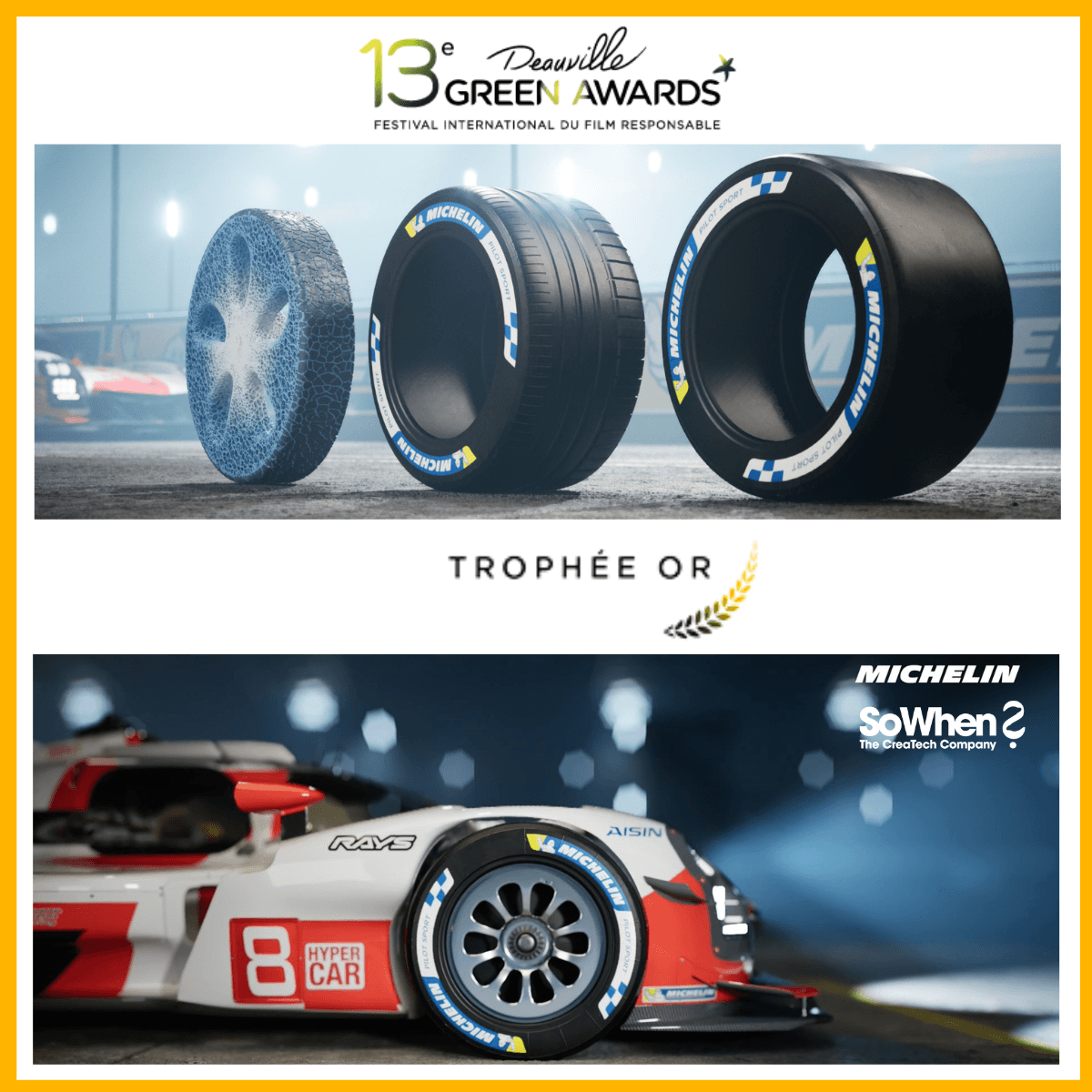 SoWhen? et Michelin reportent le trophée d'Or au Deauville Green Awards pour le film Les innovations Michelin à travers l'histoire des 24H du Mans